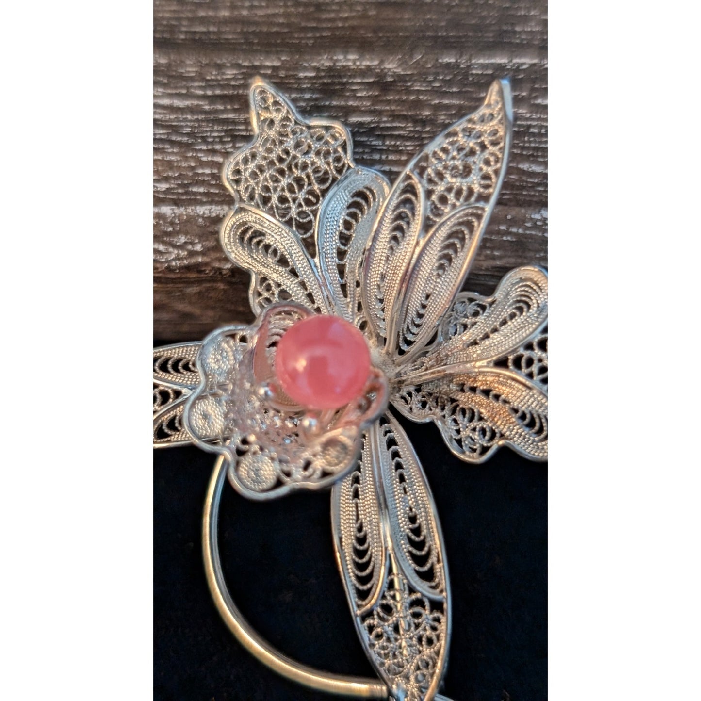 Vintage 900 Silver Italian Filigree Tourmaline Center Orchid Brooch/Pin