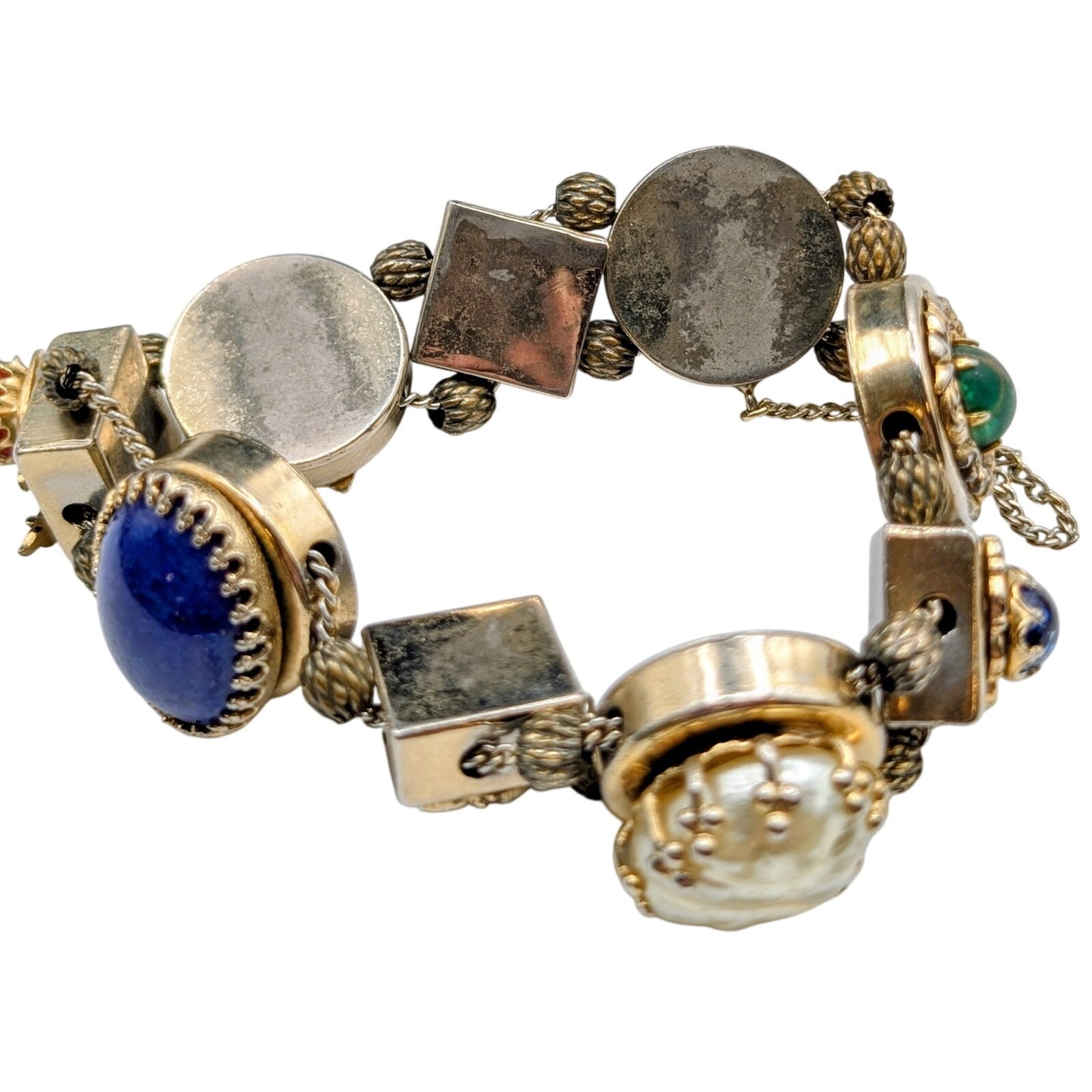 Vintage Victorian Sliding Moveable Charm Muted Gold Tone Bracelet