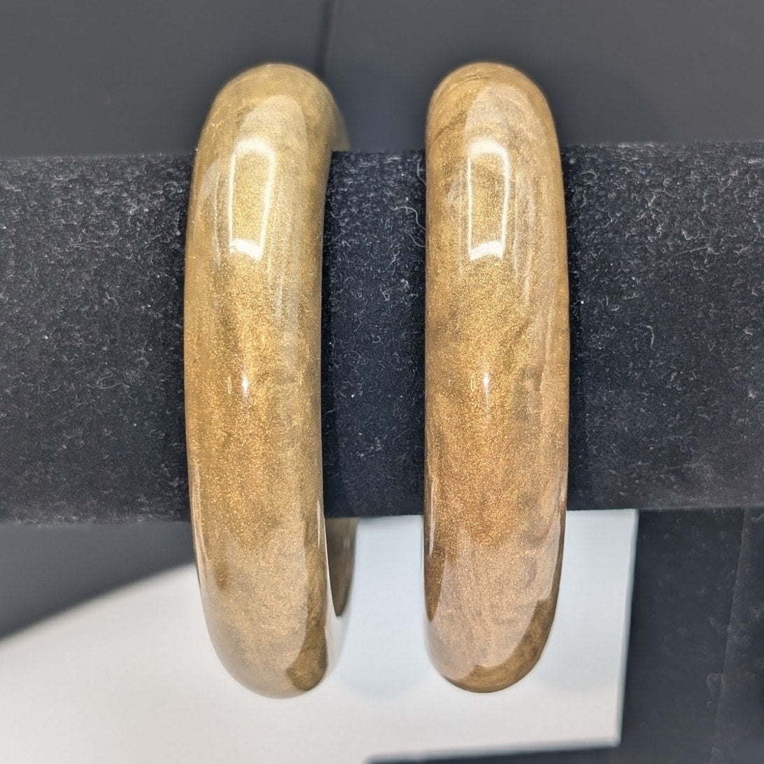 VTG Set of 2 Golden Shimmer Marbled Heavy (Nice Clank) Lucite Bangle Bracelets