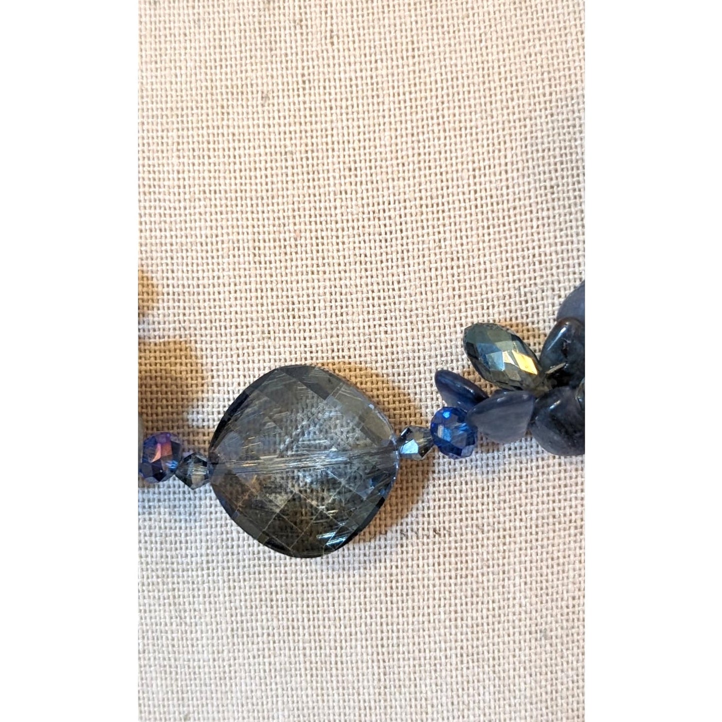 Smoky Blue Faceted Crystal and Blue Stone Necklace on Sterling Chain