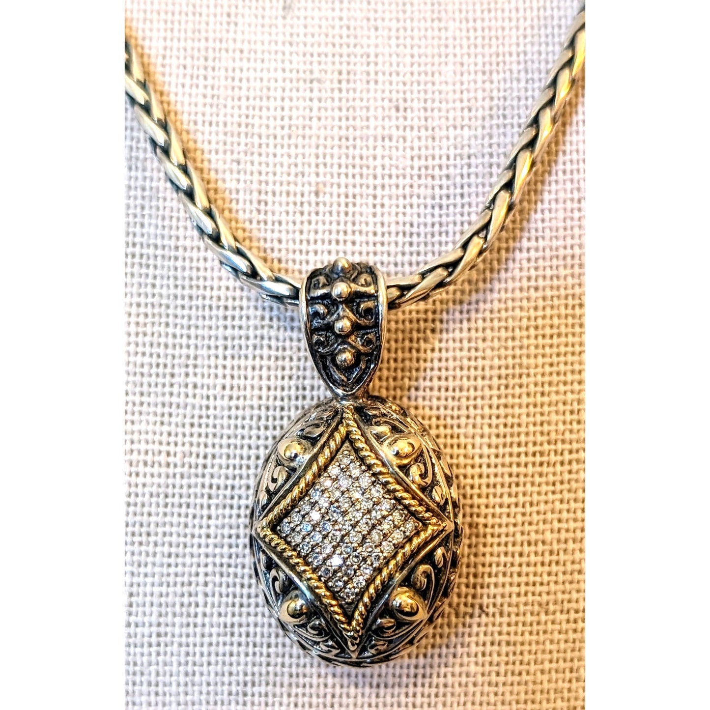 EFFY BH Balissima 18k Gold & Sterling Silver Diamond Pendant Toggle Necklace 18"