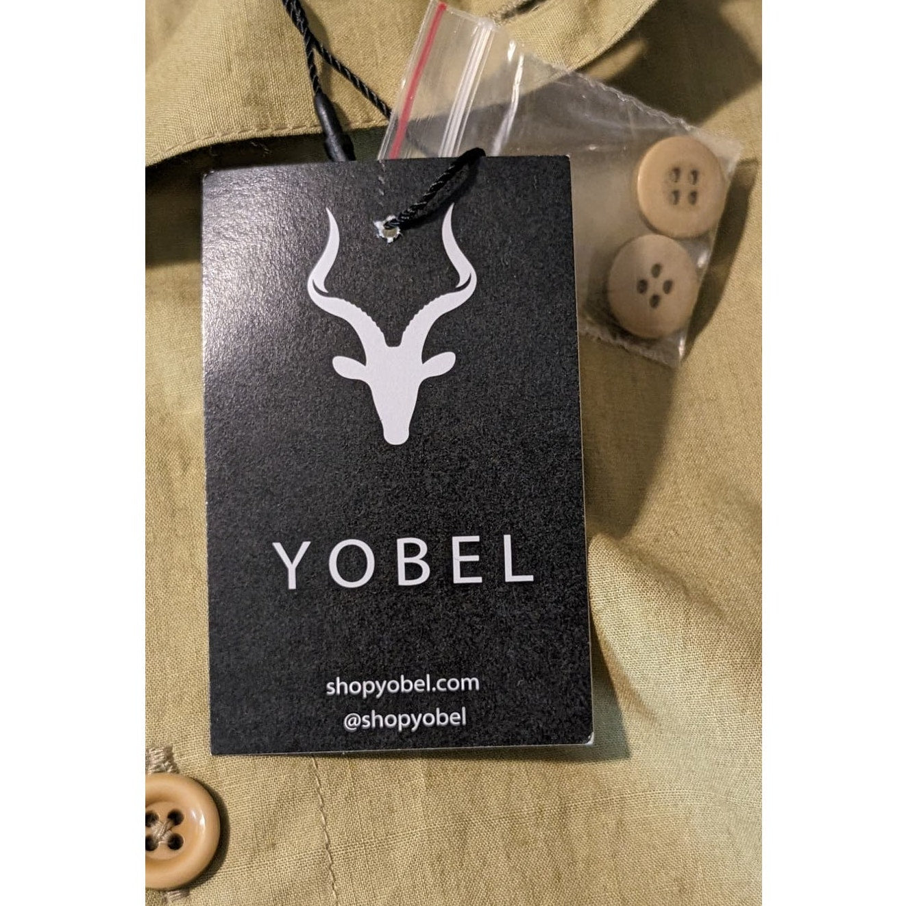 Yobel NWT Military Olive Bombay Button Front 100% Cotton Tunic Mens Size L