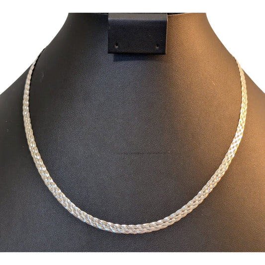 5 Strand Braided Herringbone Diamond Cut 925 Sterling Silver 5mm Chain Necklace
