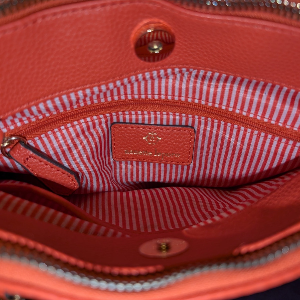 Nanette Lepore Orange Leather Satchel W/ Orange Flower Charm
