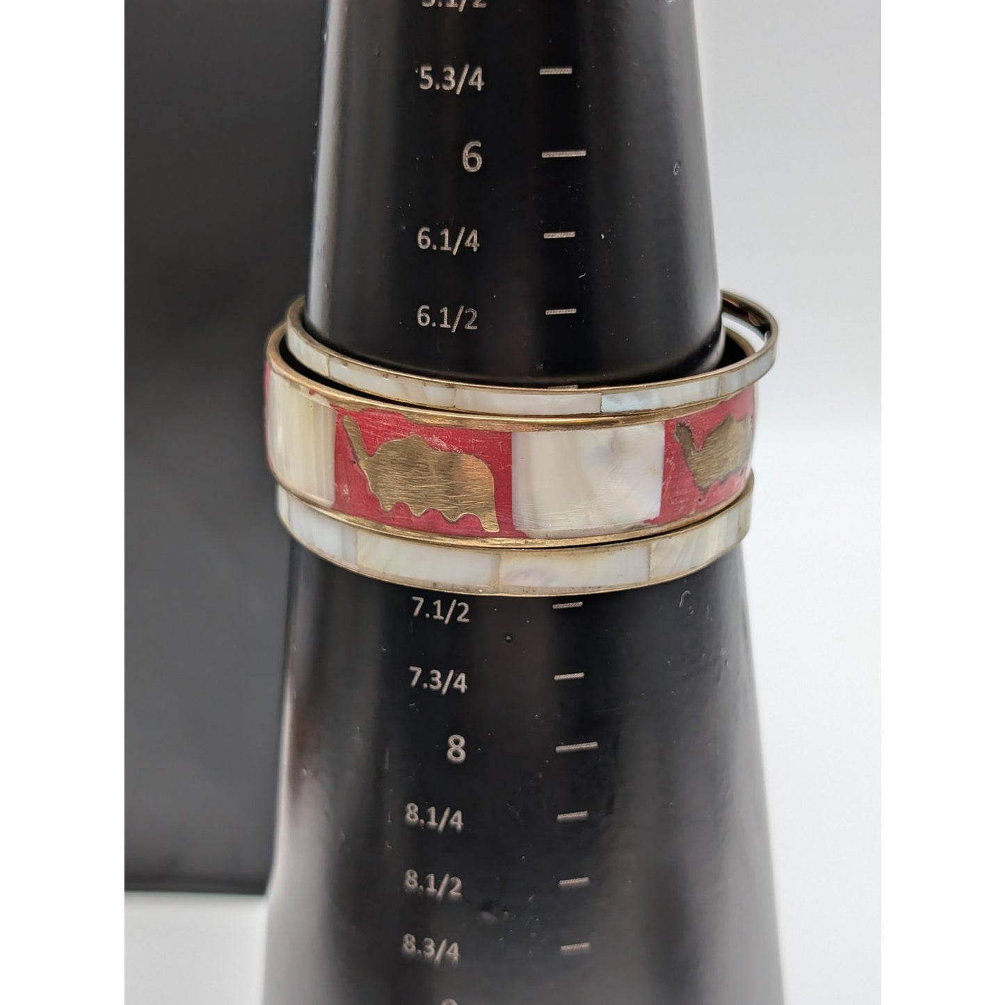 Vintage Lot of Three MOP Inlay Brass Bangle Bracelets