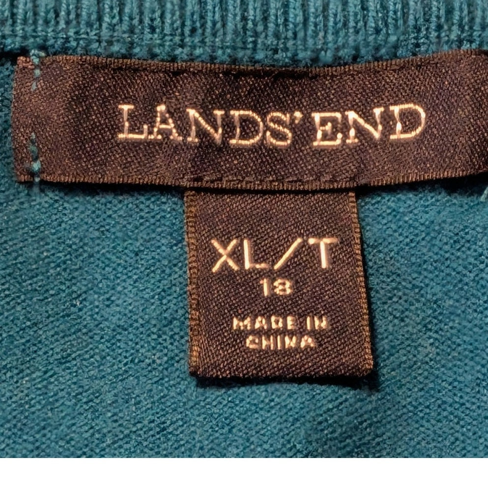 Lands' End Teal Cotton Blend Button Front Classic Cardigan Womens' Size XL/T 18