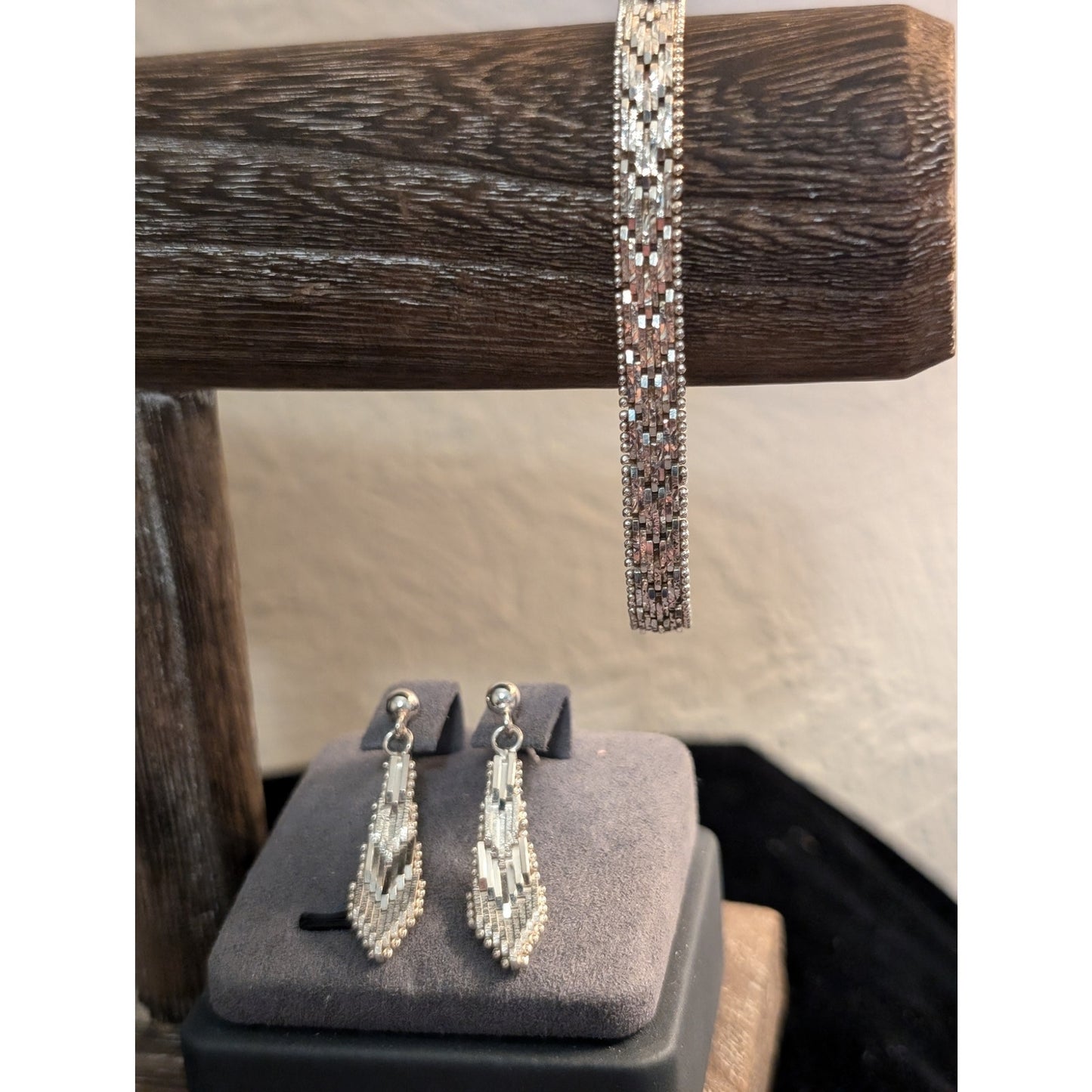 925 Milor Italy Sterling Silver Chevron Dangle Earrings & Matching Bracelet