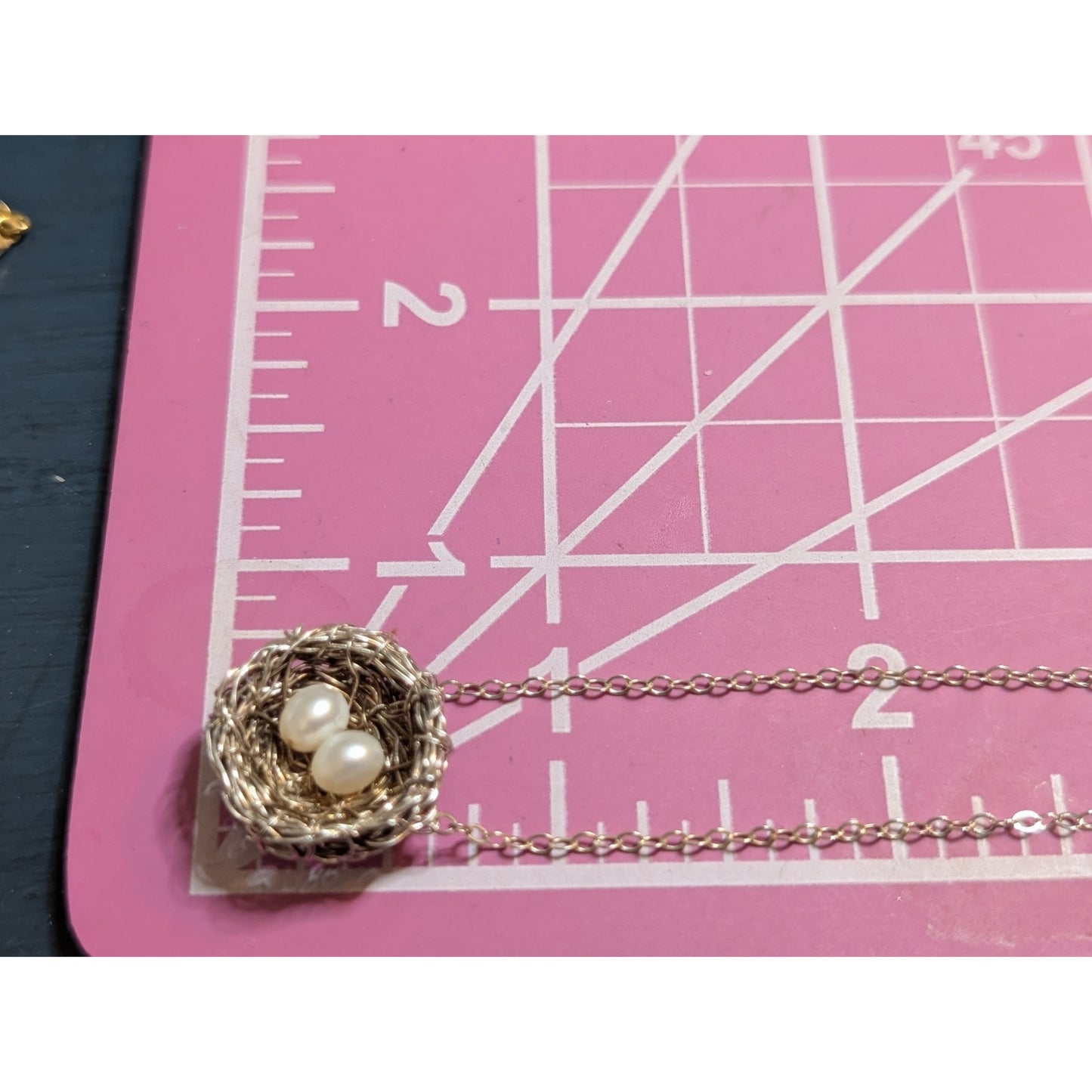 Precious Meshes 925 Sterling Hand Crocheted Wire Pearl Bird Nest Necklace