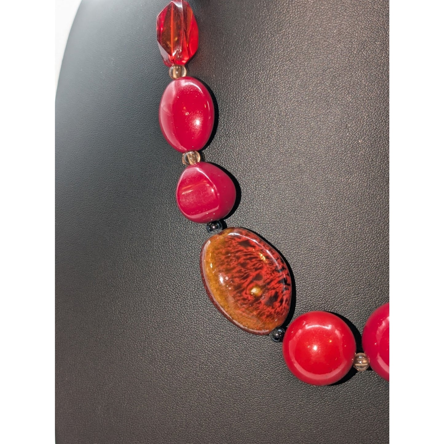 Acrylic Ceramic Wood Red Bead 18"-21" Necklace