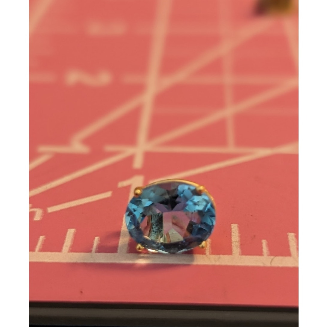 Stamped Tested 14k Gold 4ct Oval Blue Topaz Solitaire Basket Set Stud Earrings