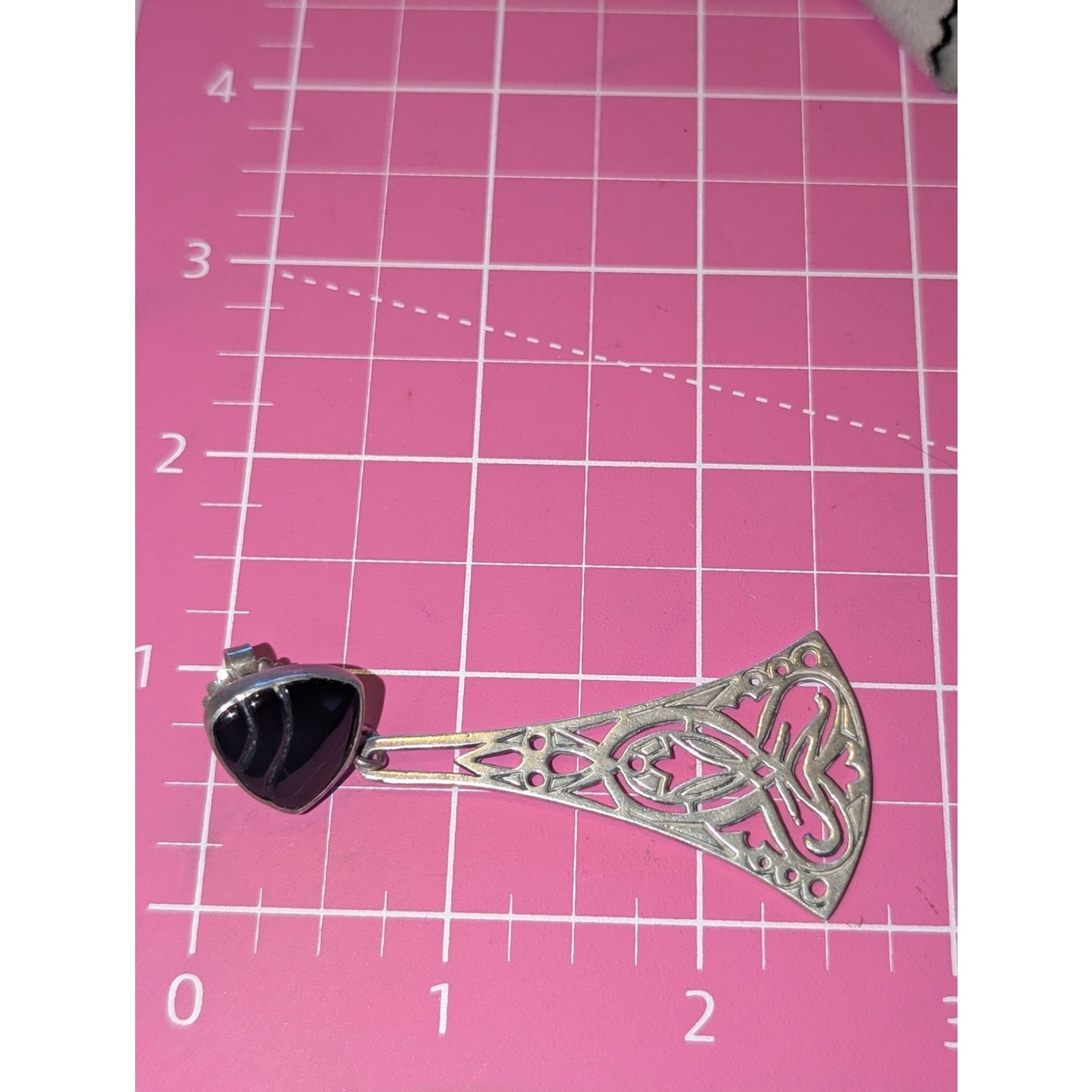 Vtg Tabra 14K Gold Post 925 Sterling Silver Carved Onyx Drop Earrings 18.34g