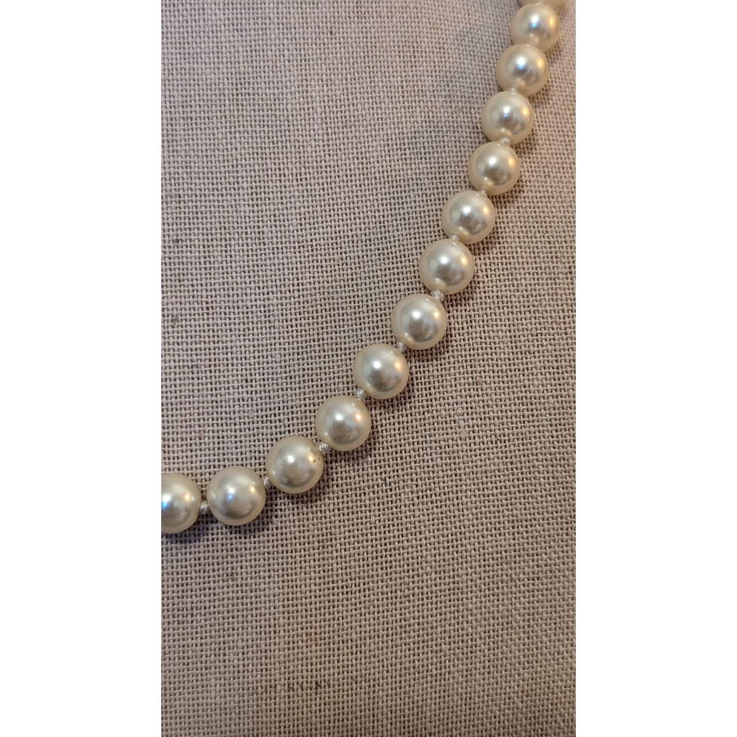 Vintage 8mm Glass Handknotted 18" Pearls With Silver Tone Fish Hook Clasp