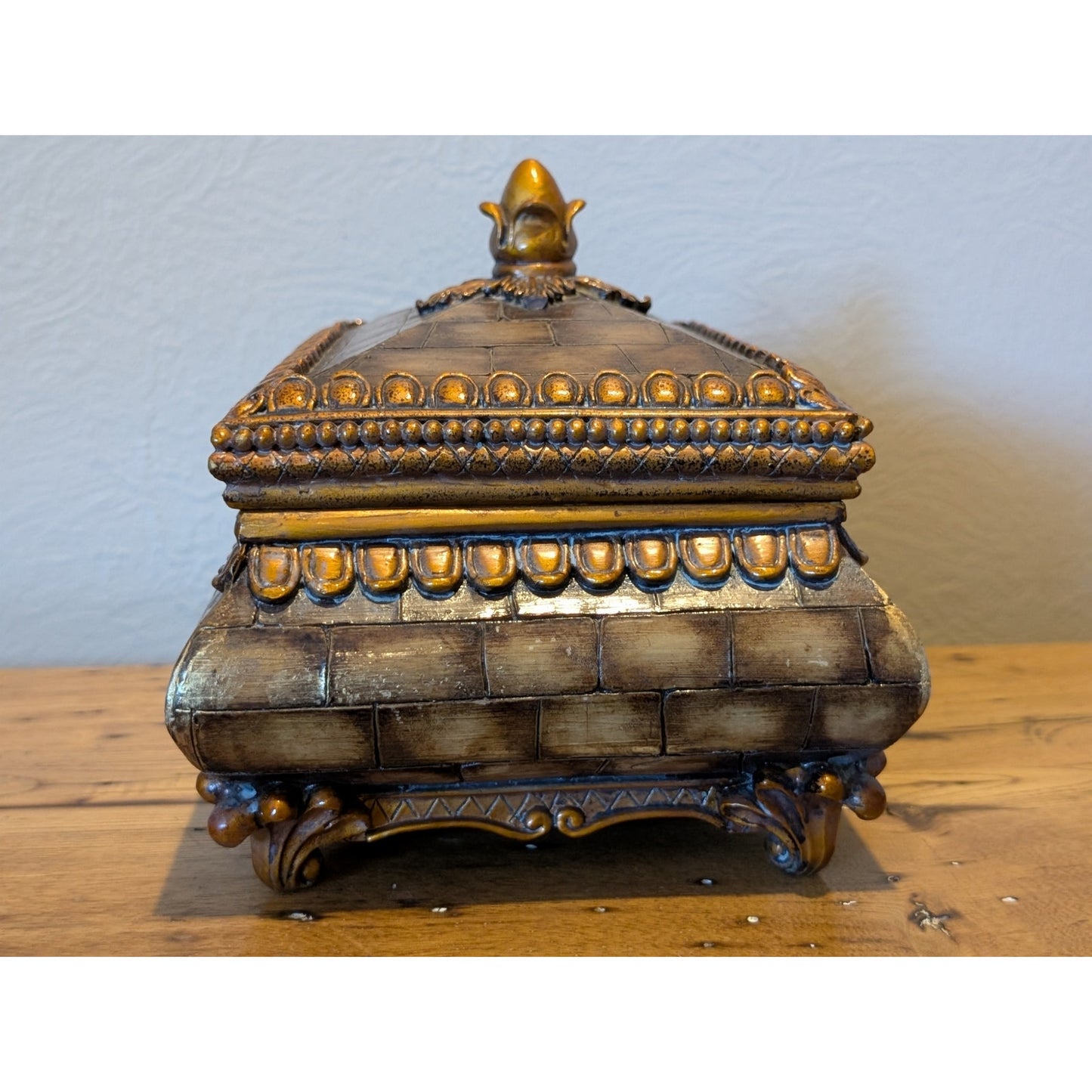 Jewelry Chest or Trinket Box Brick Pattern Removeable Lid Wood Look Resin