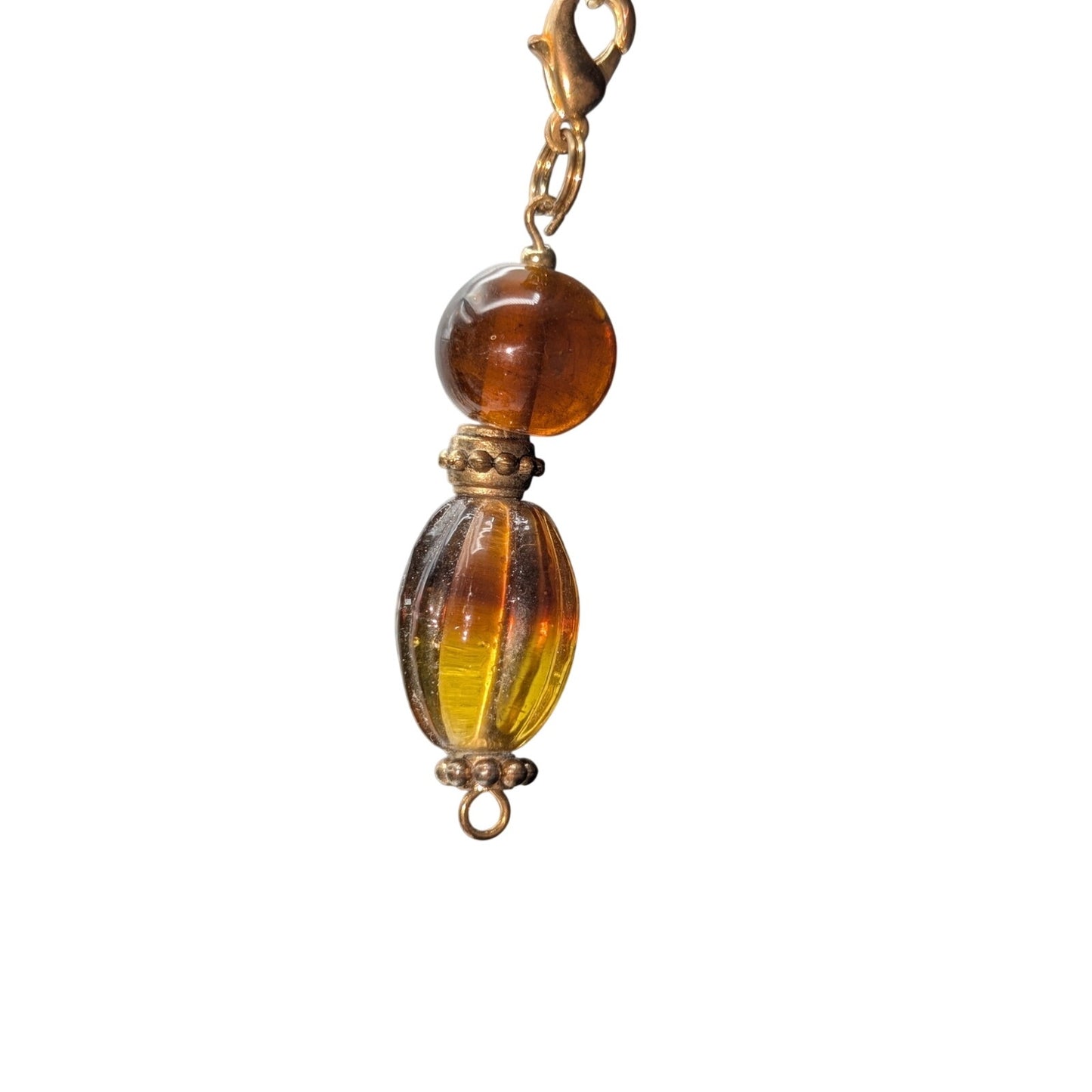 Gold Tone Cognac & Citrine Color 16.75" Necklace & Dangle Earring Jewelry Set