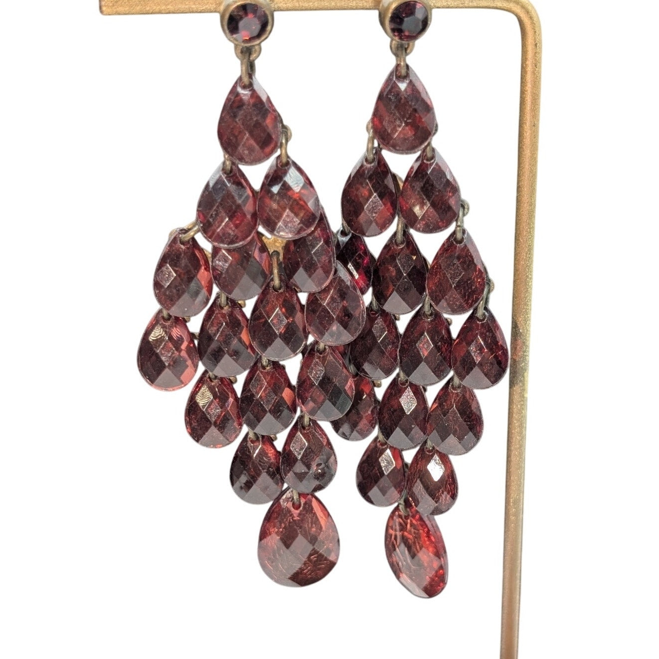 Burgundy Glass Teardrop Chandelier Post Pierced Earrings