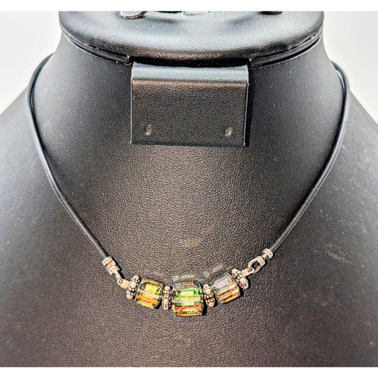 925 Corded Square AB Crystal Beaded 15.5" Choker Necklace
