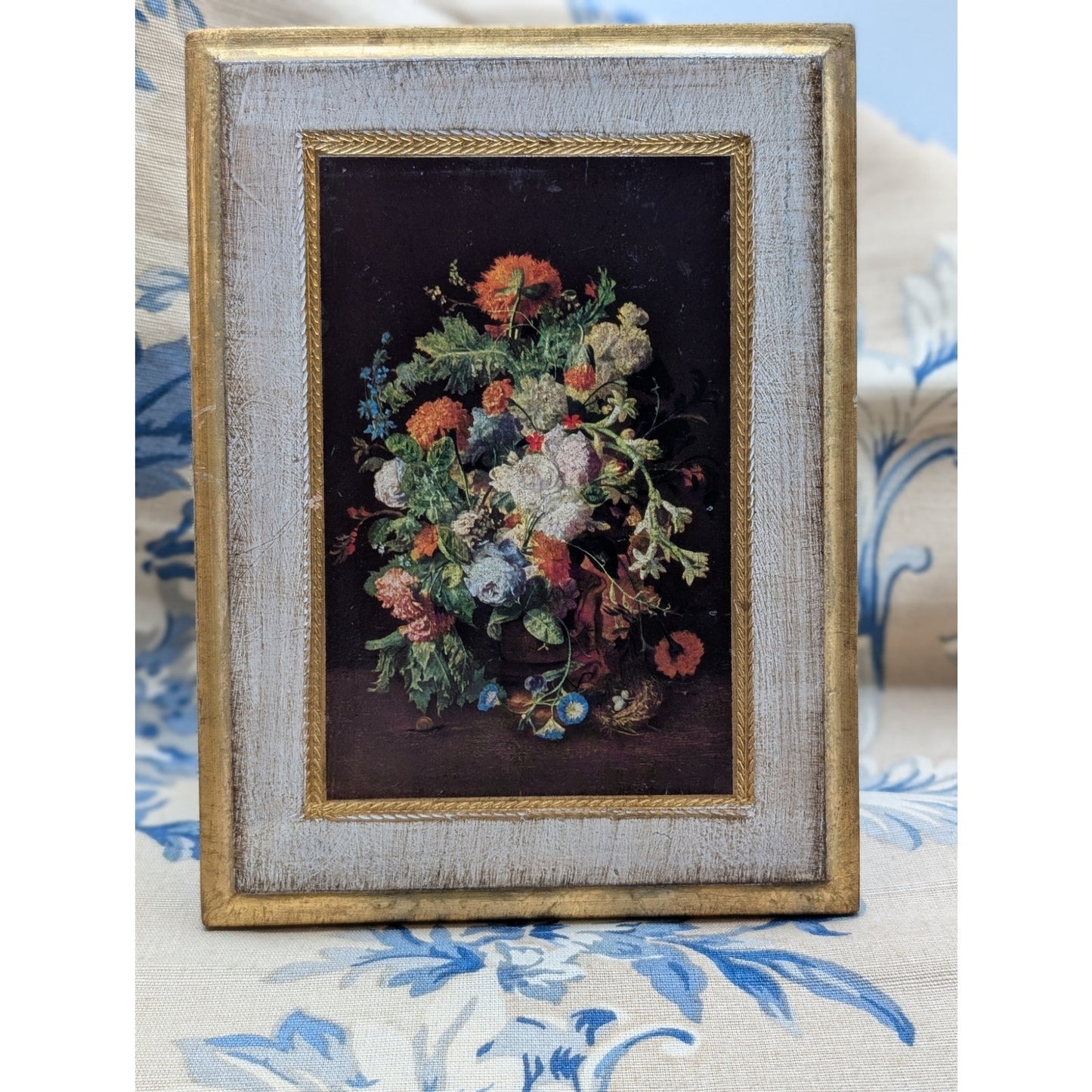 Bouquet at a Column Print by Jan van Huysum Antique/Vintage Wooden Wall Plaque
