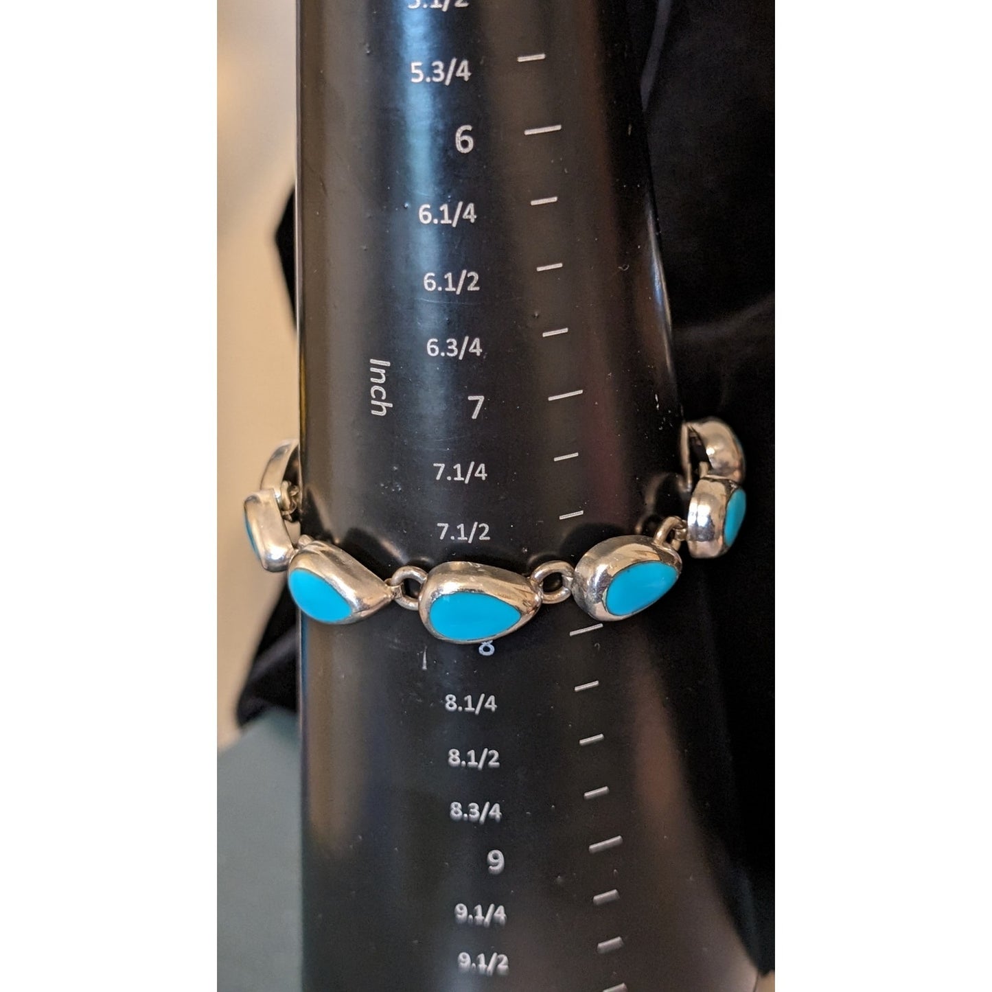 Mexico 925 Sterling Turquoise Inlay Teardrop Bracelet, Necklace & Earring Set