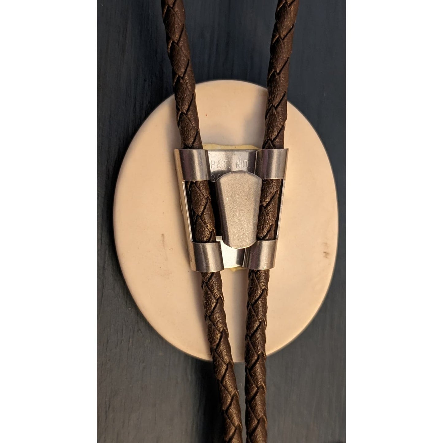 Hand-Painted Ceramic Owl Signed DM Braided Leather Bolo Tie