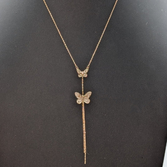 Jessica Simpson Gold Tone Two White Sparkle Butterfly Tassel 16"-19" Necklace