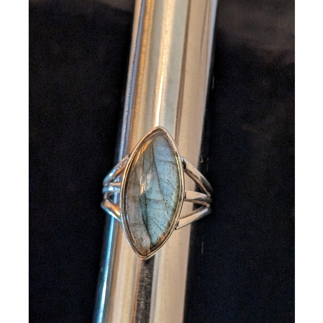 Vintage Marquis Labradorite Sterling Silver Split Shank Statement Ring Sz 7.5