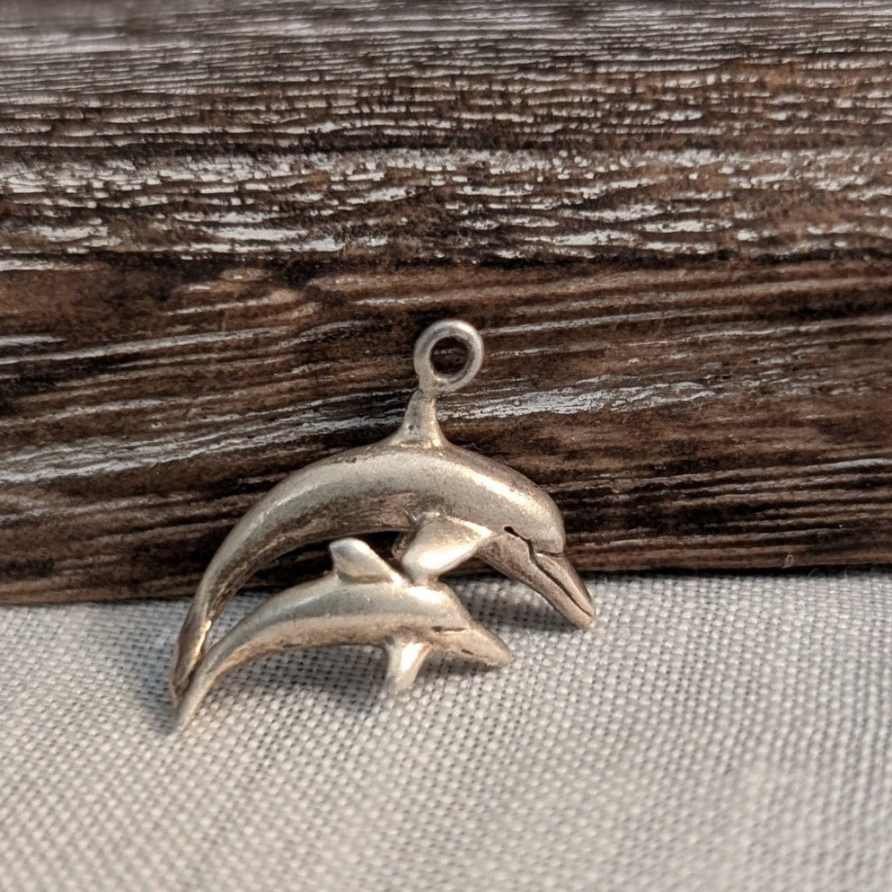 Vintage 925 Sterling Silver Mother & Baby Dolphin Charm