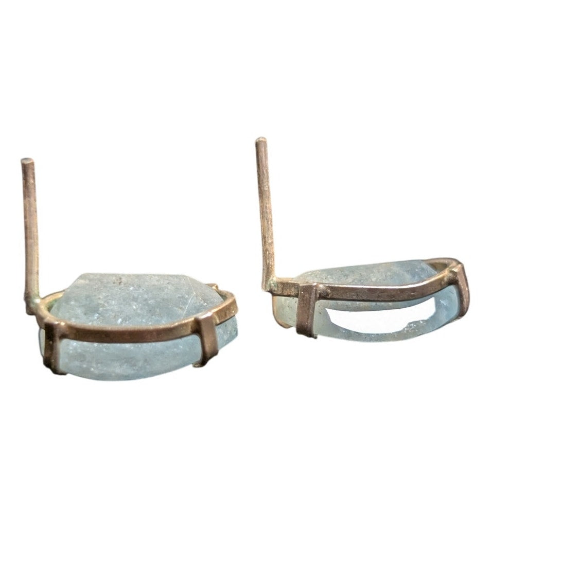 Vintage Raw Cut Aquamarine Sterling Silver Post Earrings