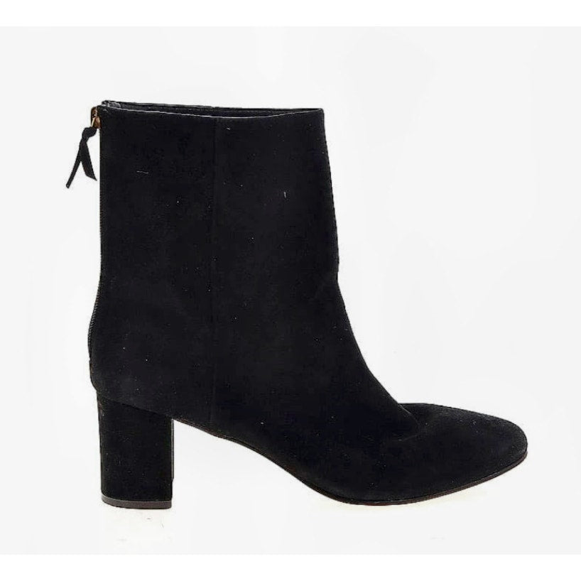 J. Crew Black Suede Round Toe High Ankle Back Zip Chunky Heel Boot Womens Sz 9