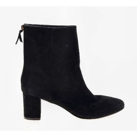 J. Crew Black Suede Round Toe High Ankle Back Zip Chunky Heel Boot Womens Sz 9