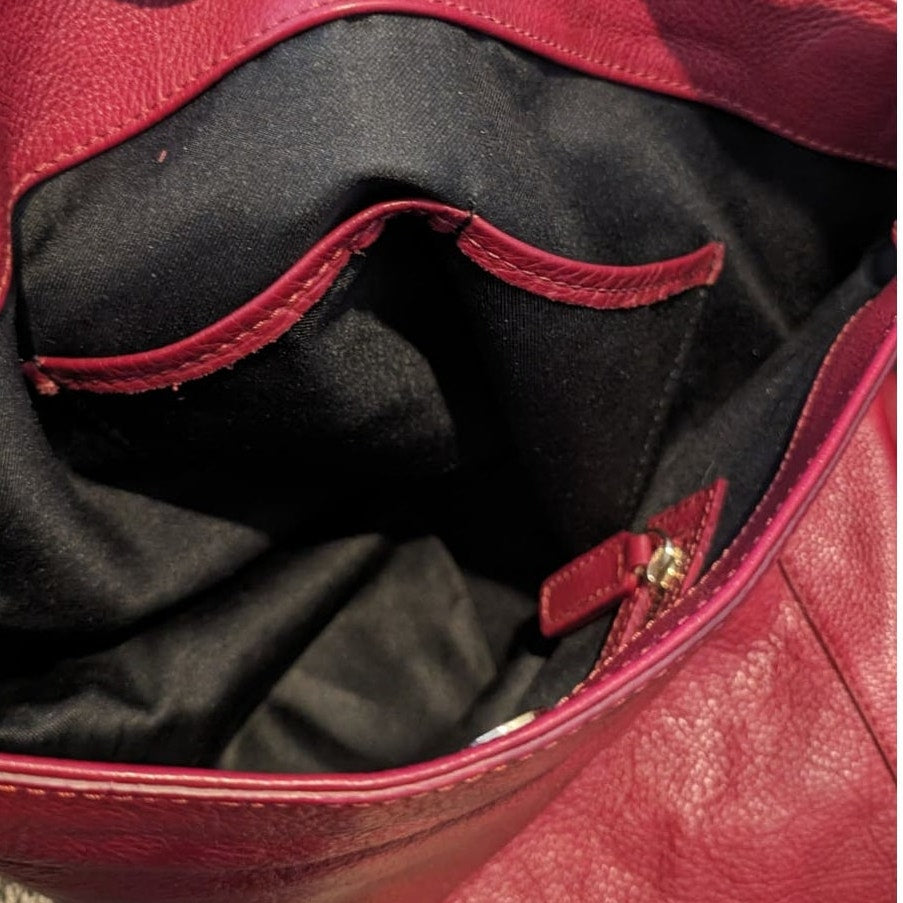 Varriale Dark Red Italian Leather Double Front Gold Zipper Bucket Shoulder Bag