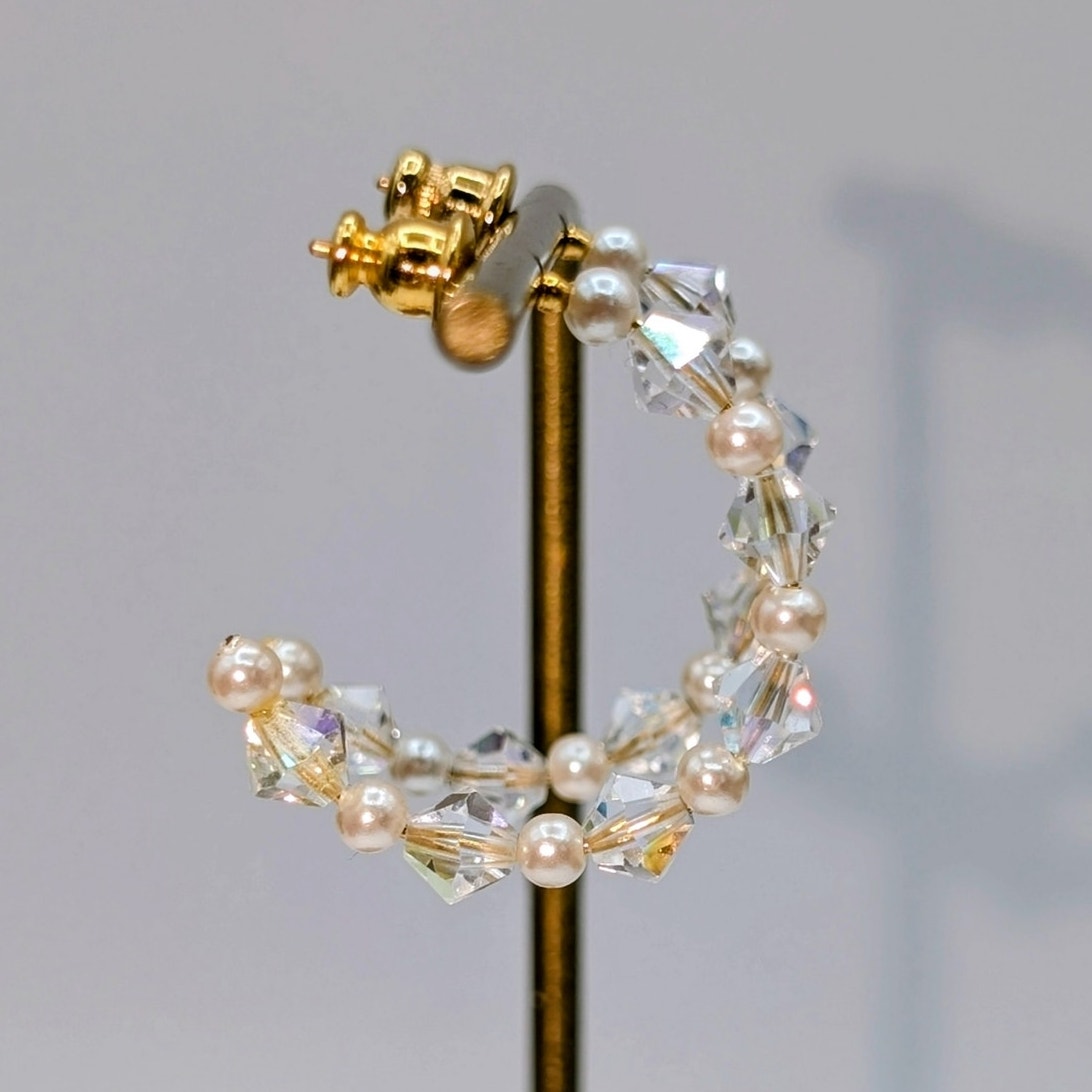 Bicone Crystal Faux Pearl Hoop Earrings