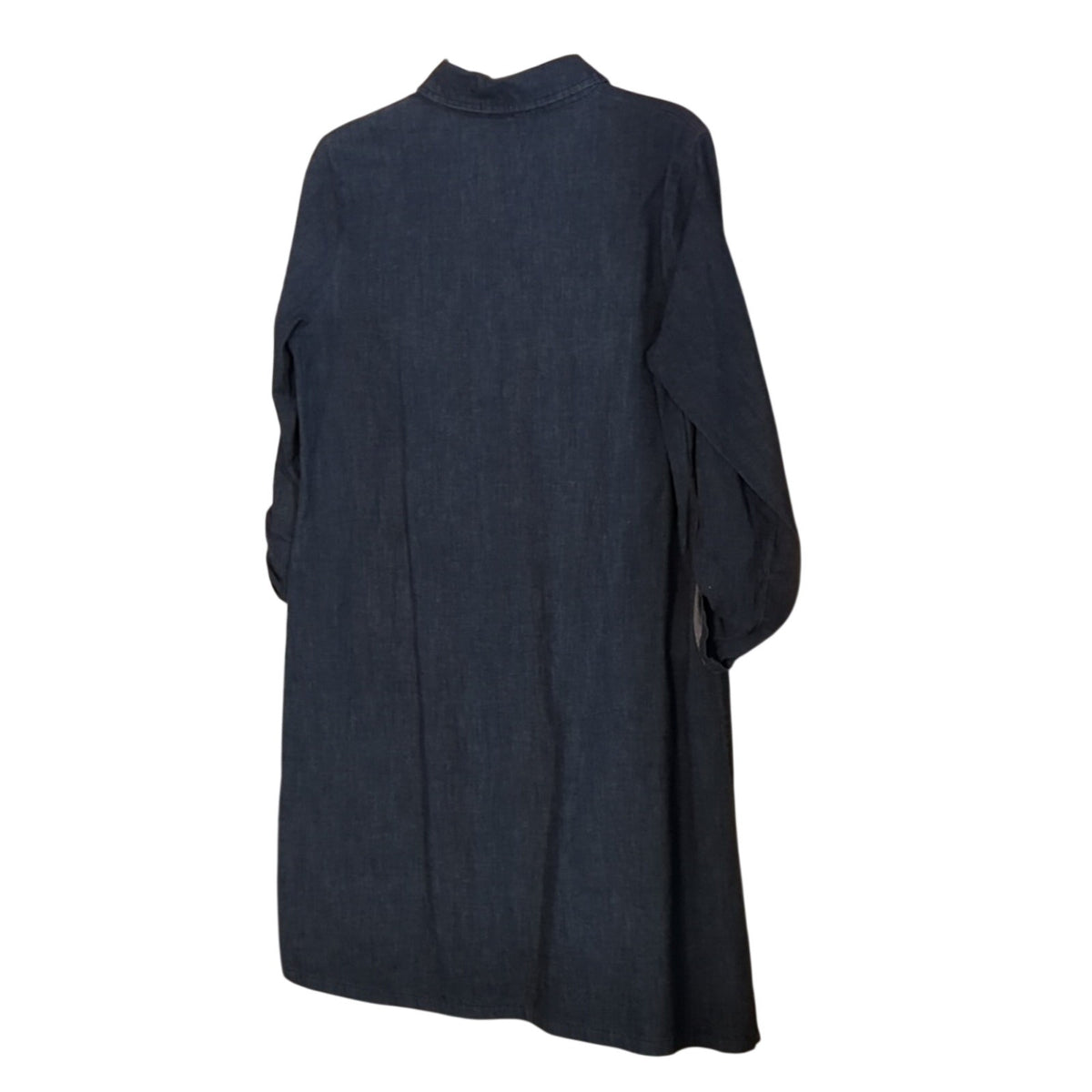 Anne Klein Denim Collar Quarter Zip Shift Dress Roll Tab Sleeves Women's Size 8