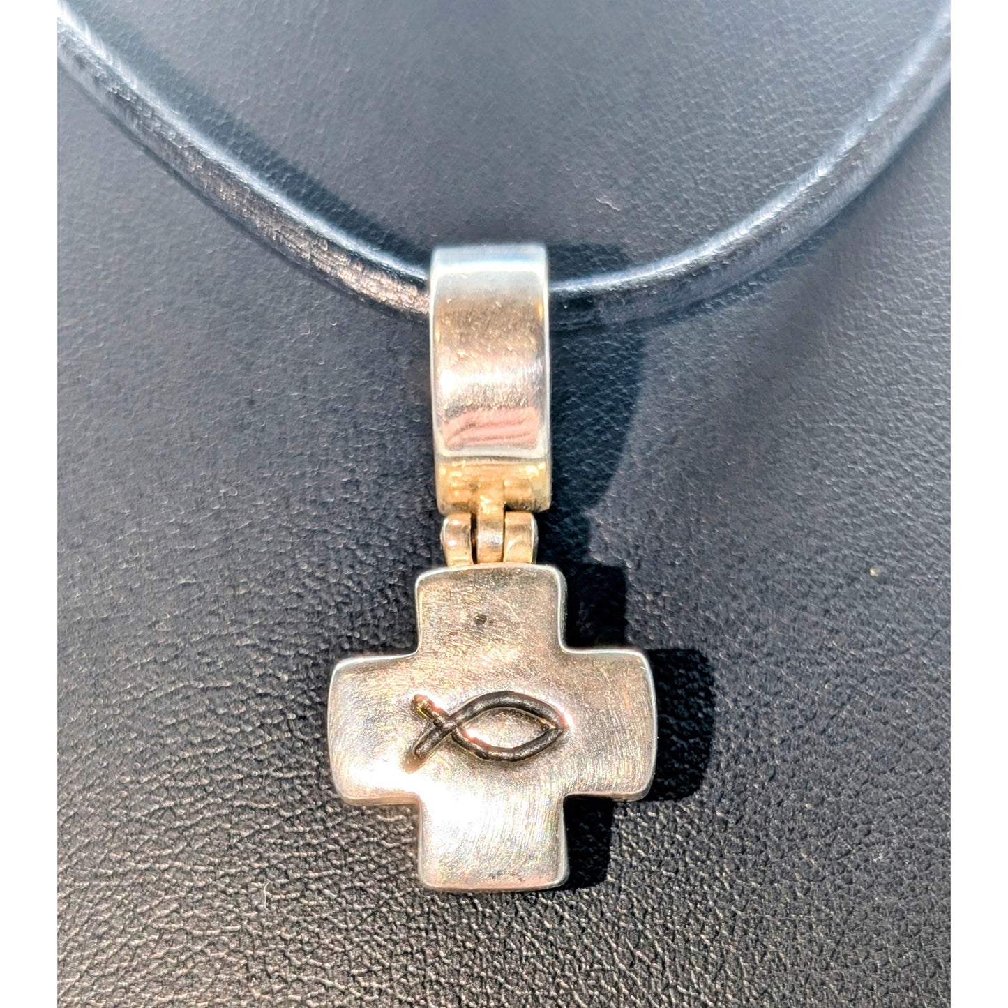Retired Silpada 925 Sterling Articulated Cross Ichthus Pendant Cord 16" Necklace