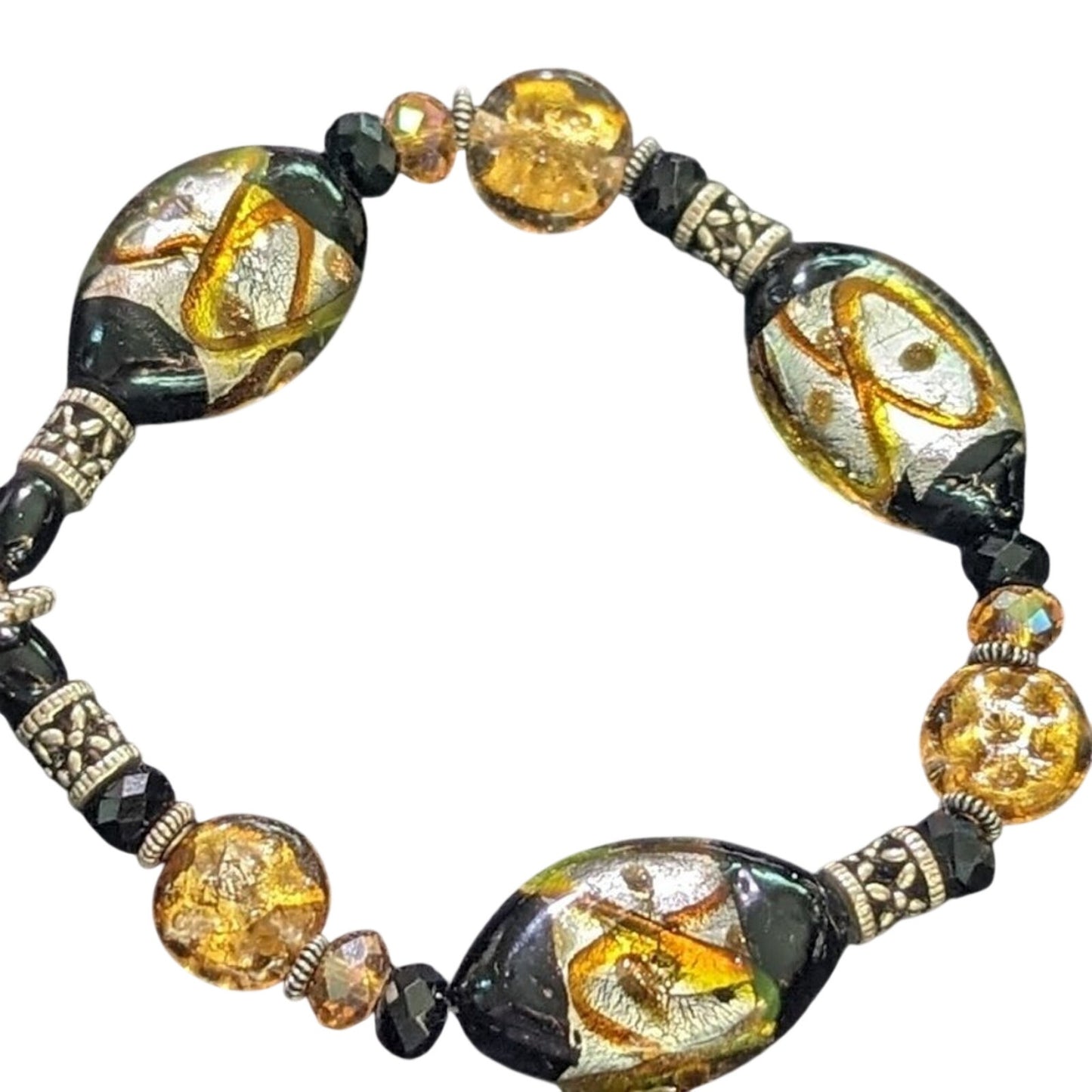 Black & Gold Glass Bead Toggle Bracelet