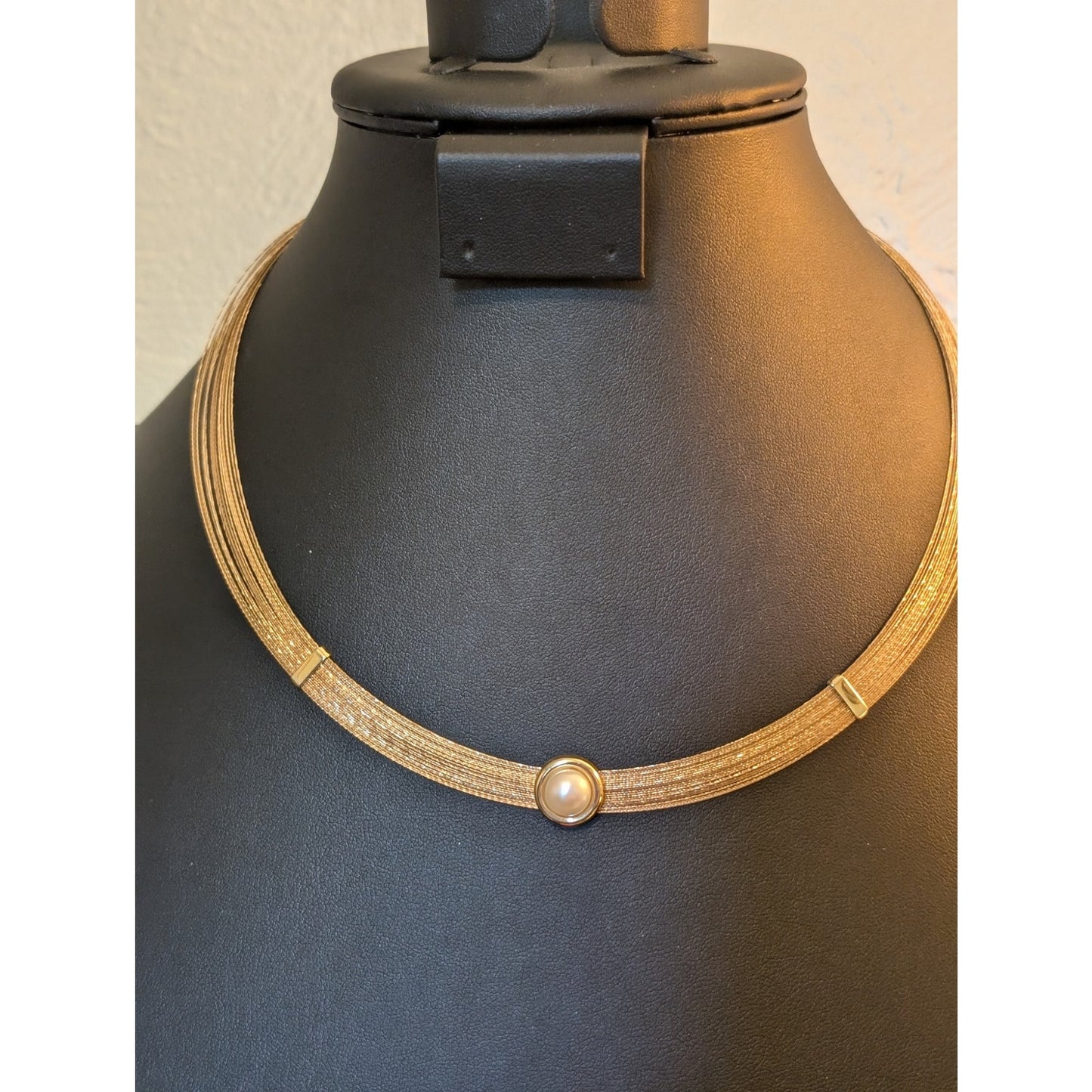 14k Multi-Strand Gold Flex Wire Pearl Enhanced Collar Necklace Approx. 10.86g