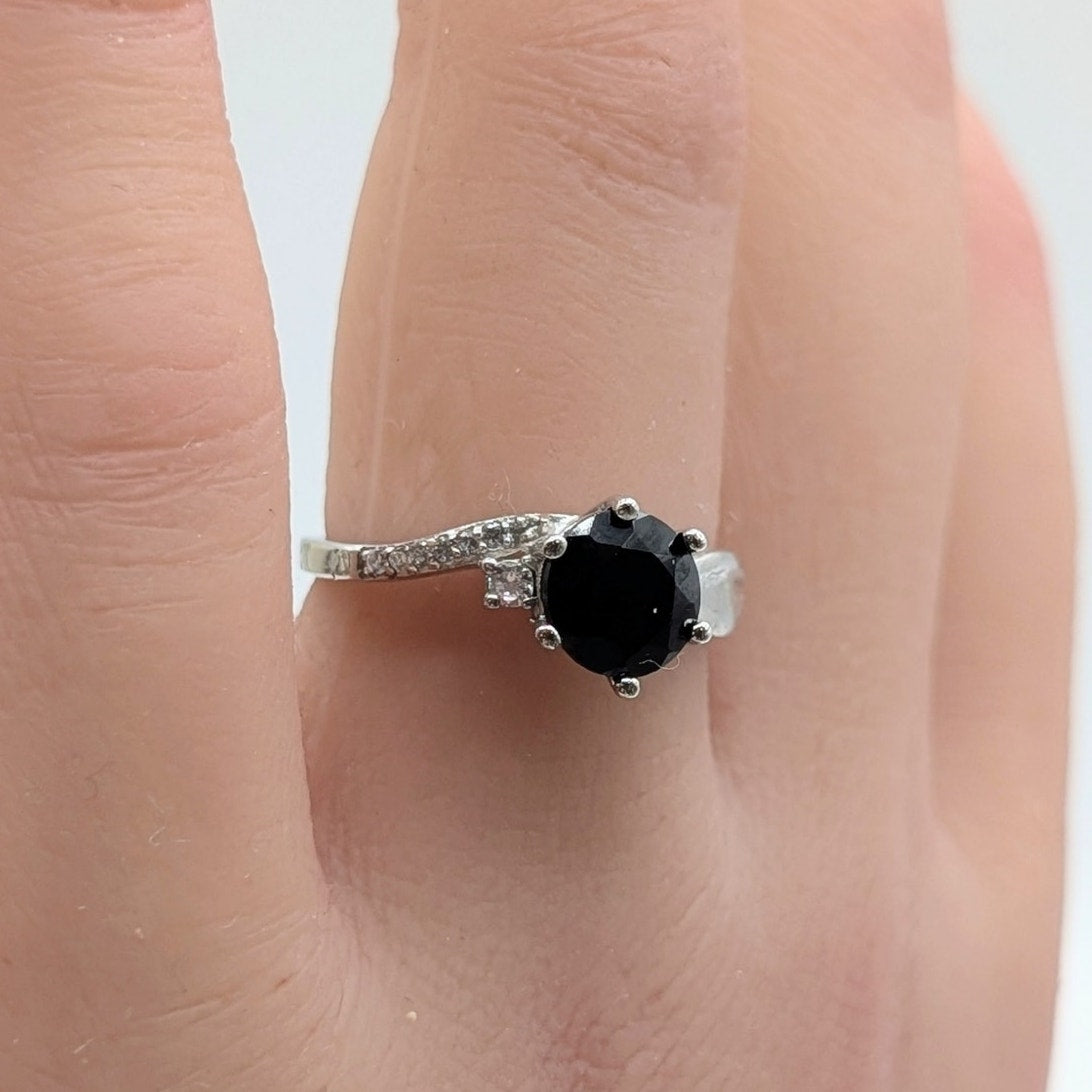 925 Sterling Silver Black Tourmaline CZ Ring Size 6.75