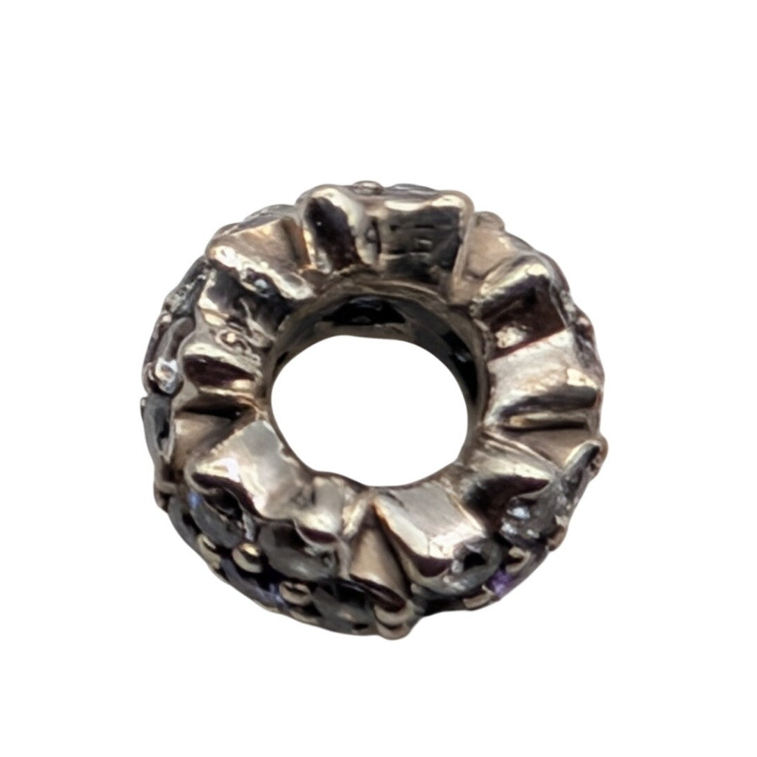 Retired Pandora Forget Me Not Purple Zirconia Sterling Silver Spacer Charm