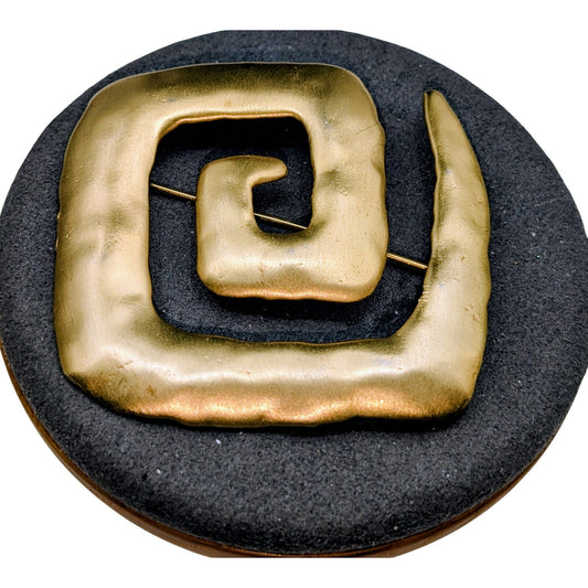 Vintage 1986 JJ Brushed Gold Tone Large Square Modernist Pin Brooch