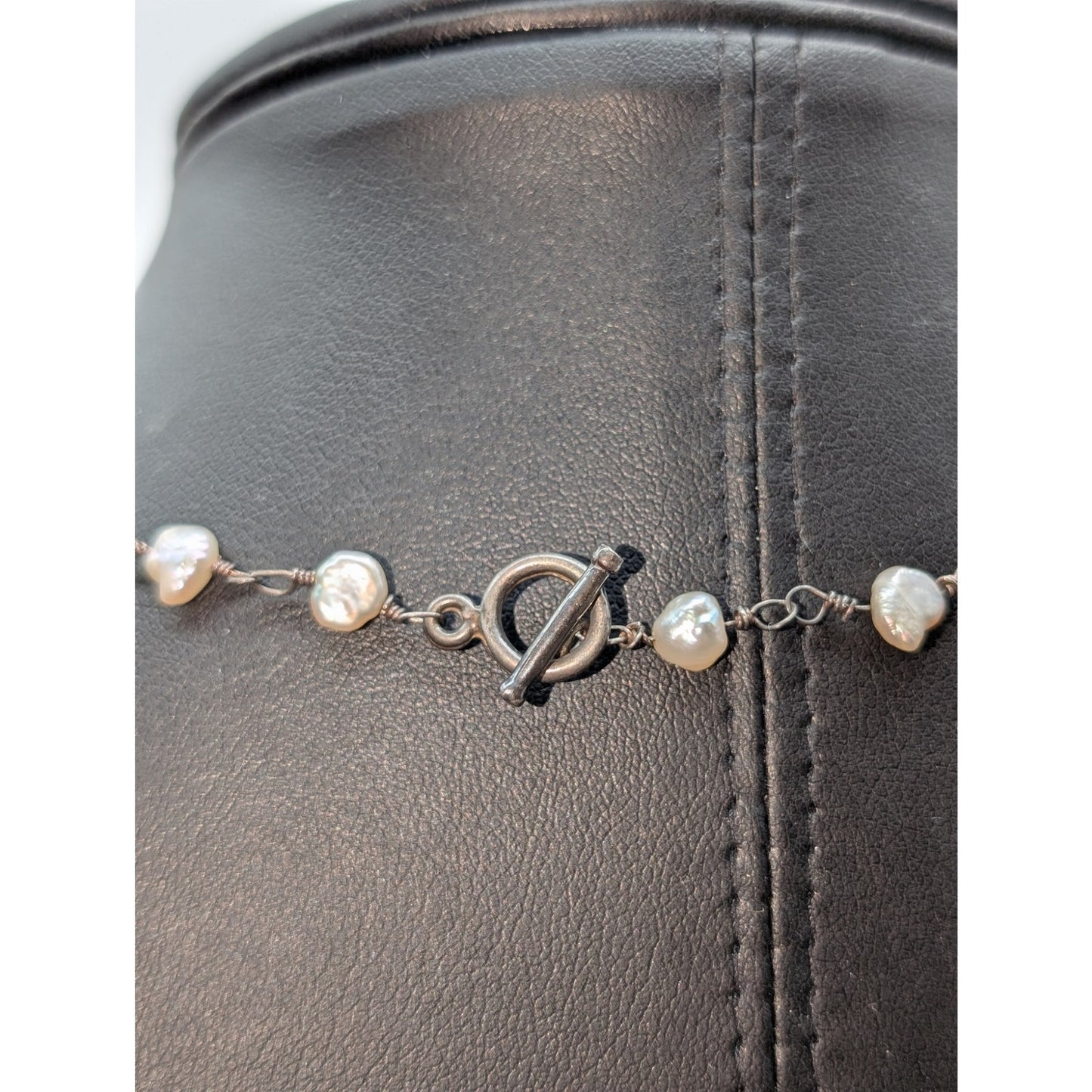 Vtg Genuine Pearl Rosary Chain 925 Sterling Silver Toggle Clasp 18.5" Necklace