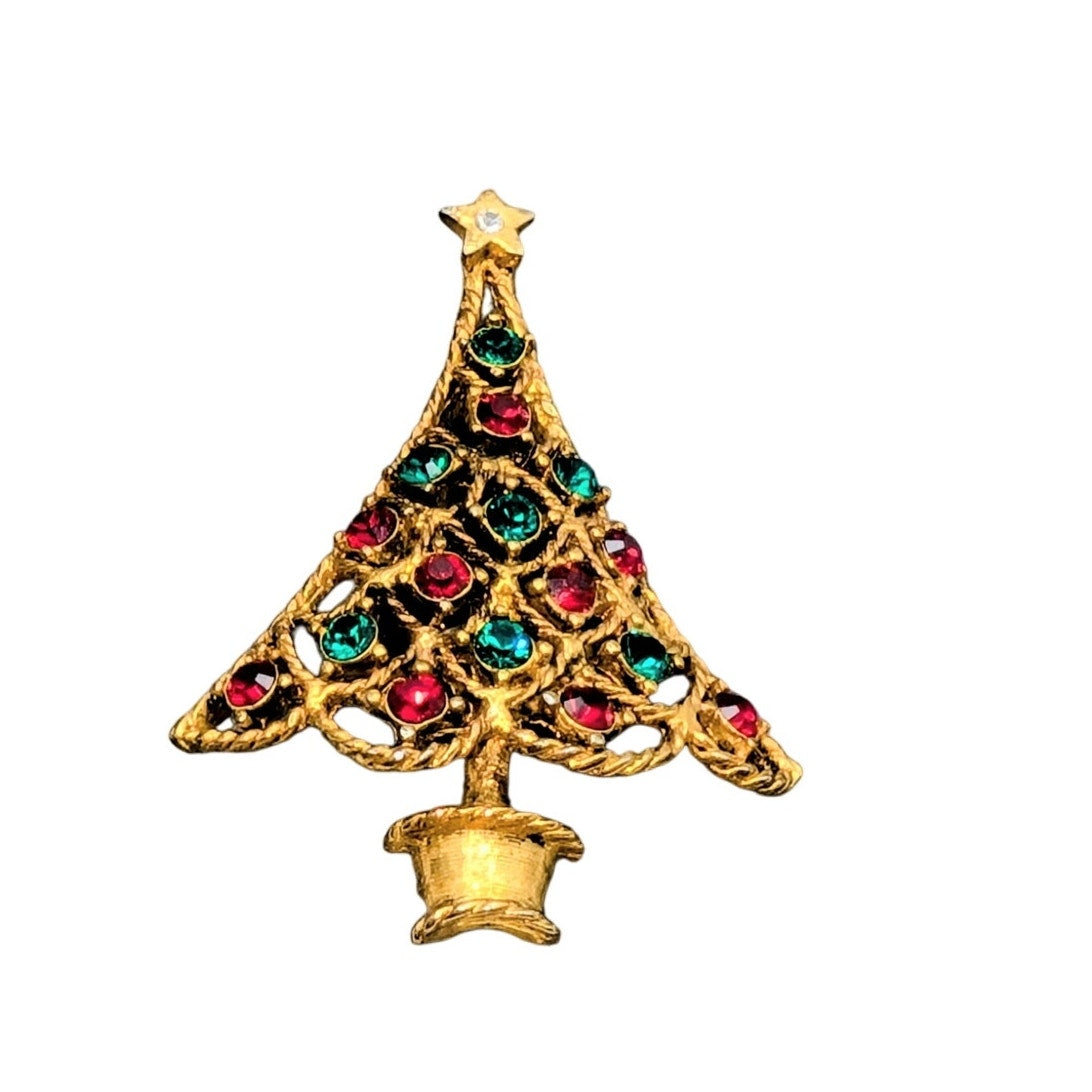 Vintage Signed EISENBERG ICE Christmas Tree Holiday Brooch