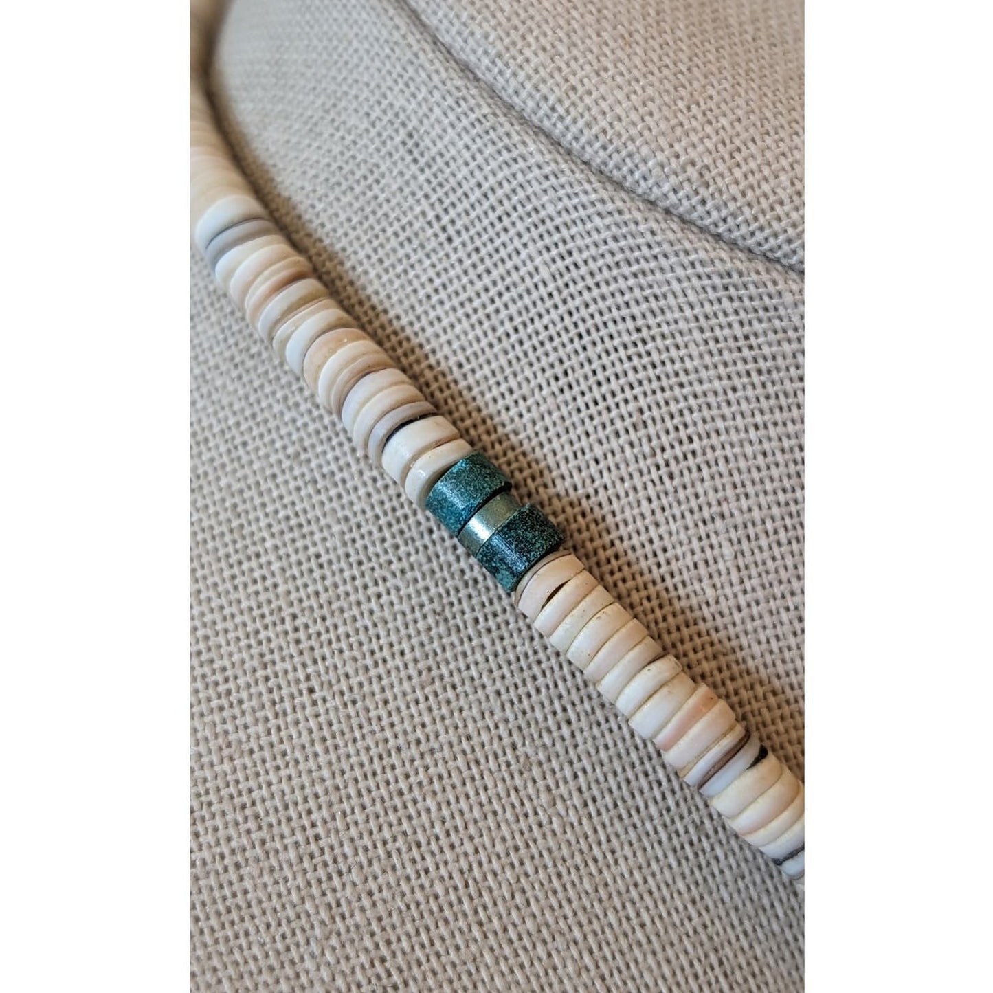 Vintage Native American Heishi Hook Closure Necklace W/ Triangular Inlay Pendant