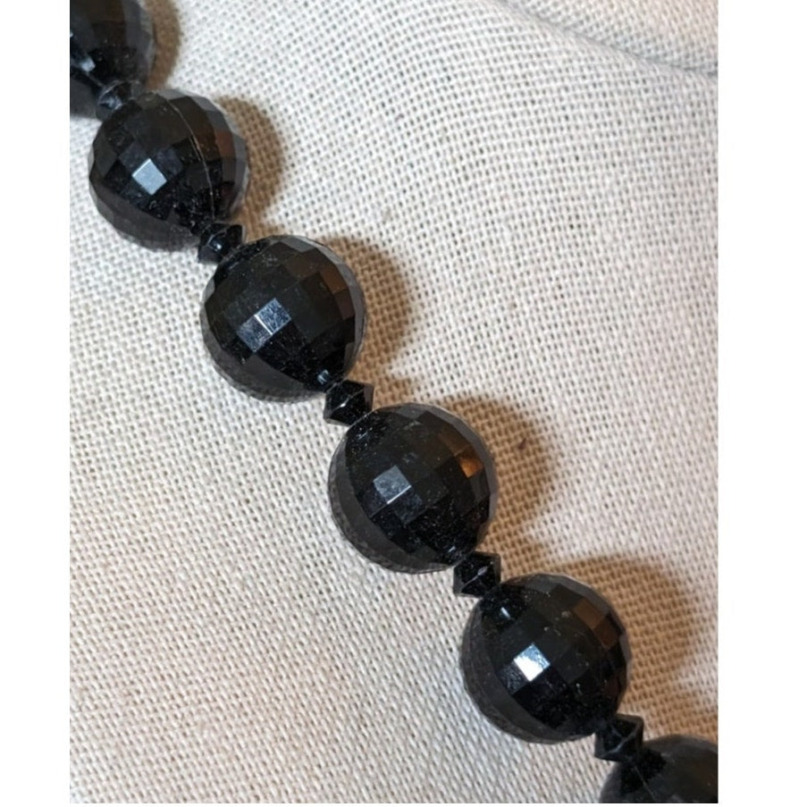 Vintage Black Faceted Acrylic Bead Hook & Slide Clasp 19.5" Necklace