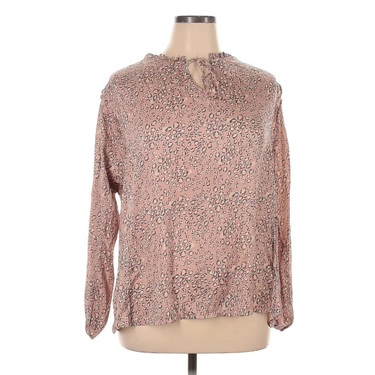Left Coast by Dolan Rose Animal Print Ruffle Tie Neck Long Sleeve Blouse Sz 1X