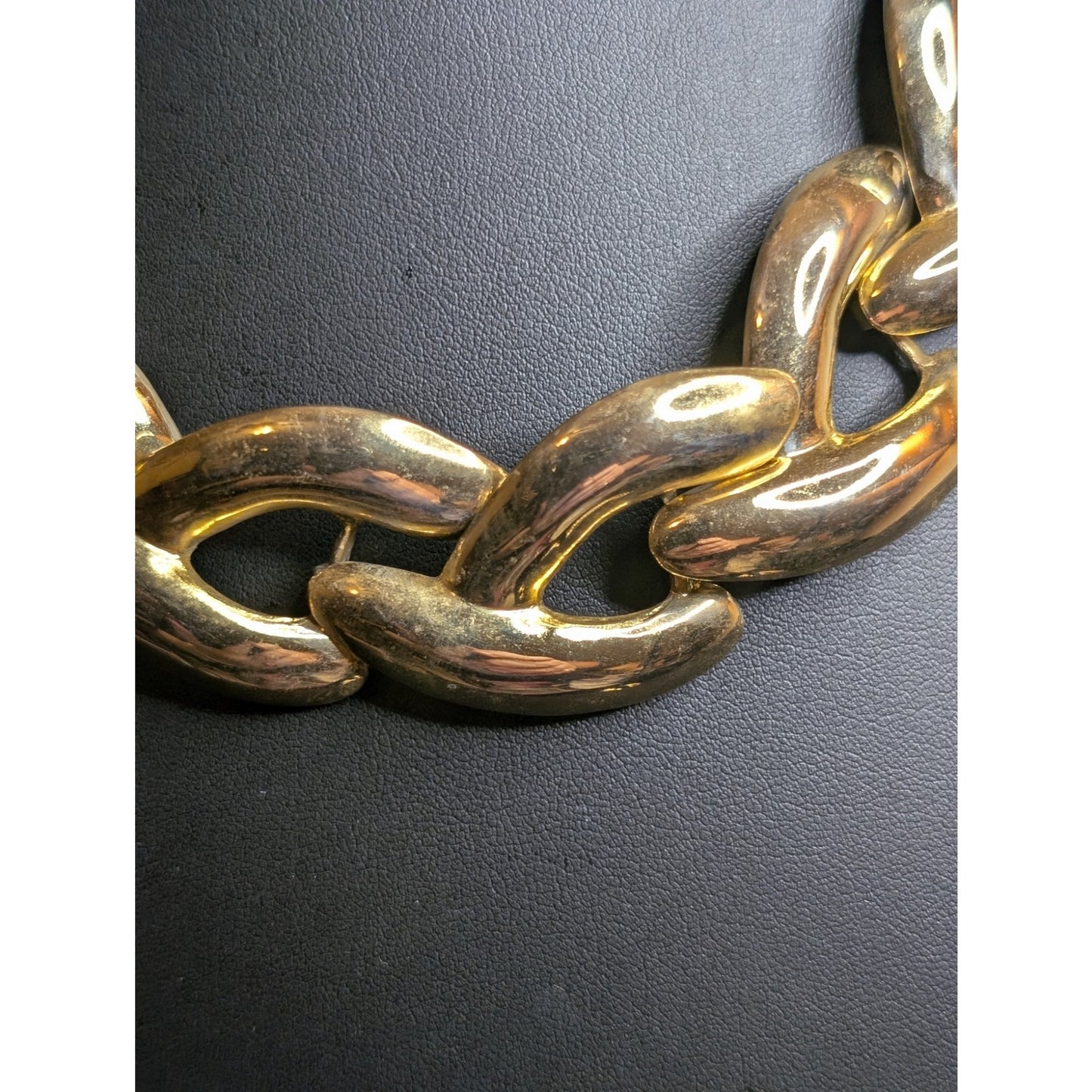 VTG Chunky Polished Gold Tone Y Choker Necklace & Matching Door Knocker Earrings