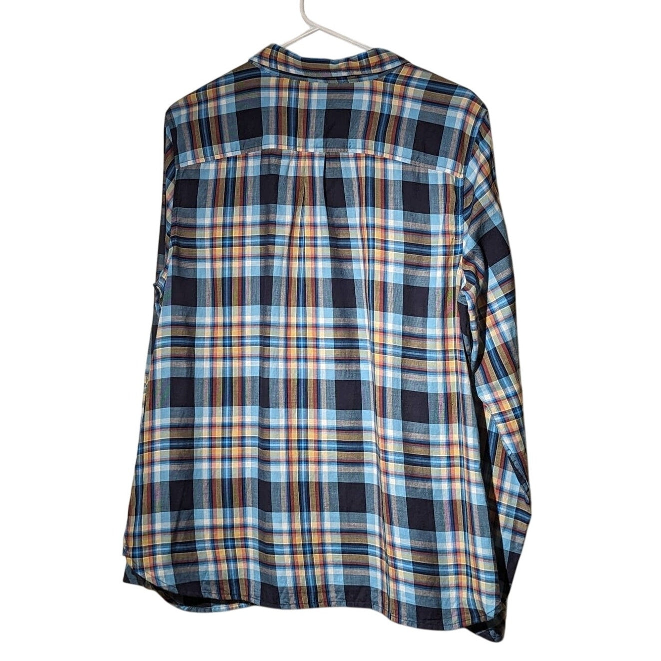 Talbot's Cotton Blue Plaid Button Up Roll Tab Sleeve Shirt Women's Size L