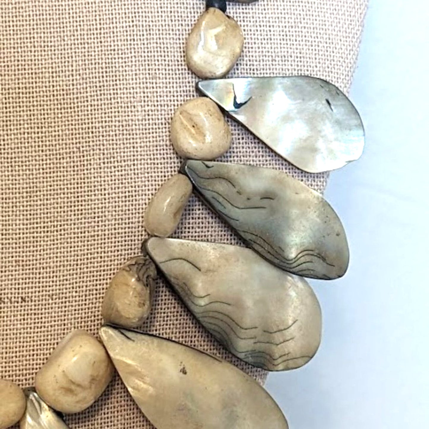 Vintage Mother of Pearl Leaves/Petal Beaded Necklace with Ornate Clasp