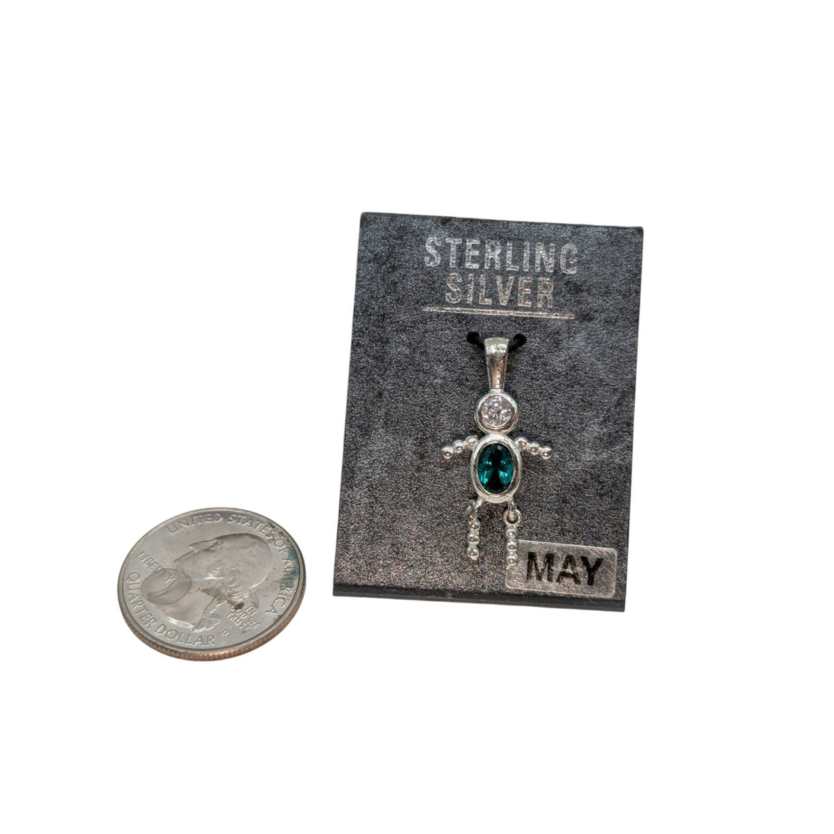 Vintage Sterling Silver May Birthstone Crystal CZ Pendant/Charm New on Card