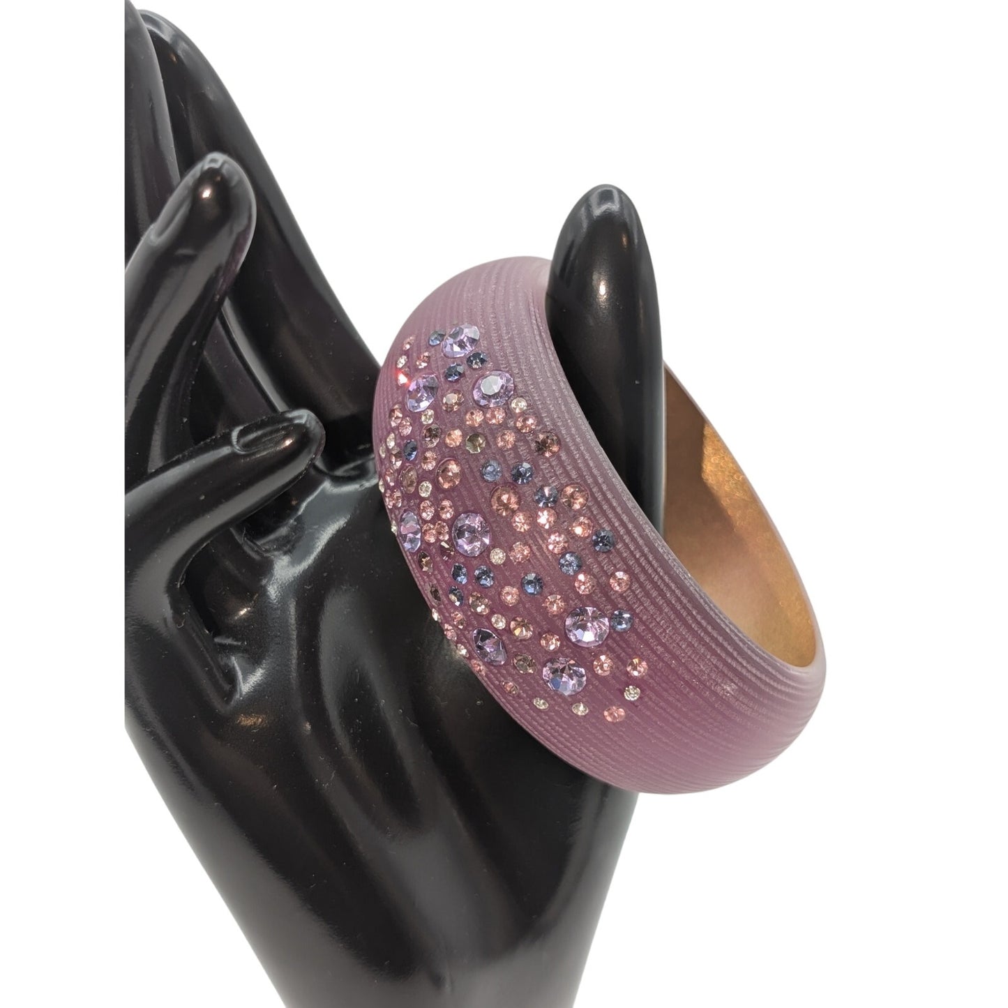 VTG  Alexis Bittar Mauve Wide Lucite Star Dust Crystals Textured Bangle Bracelet