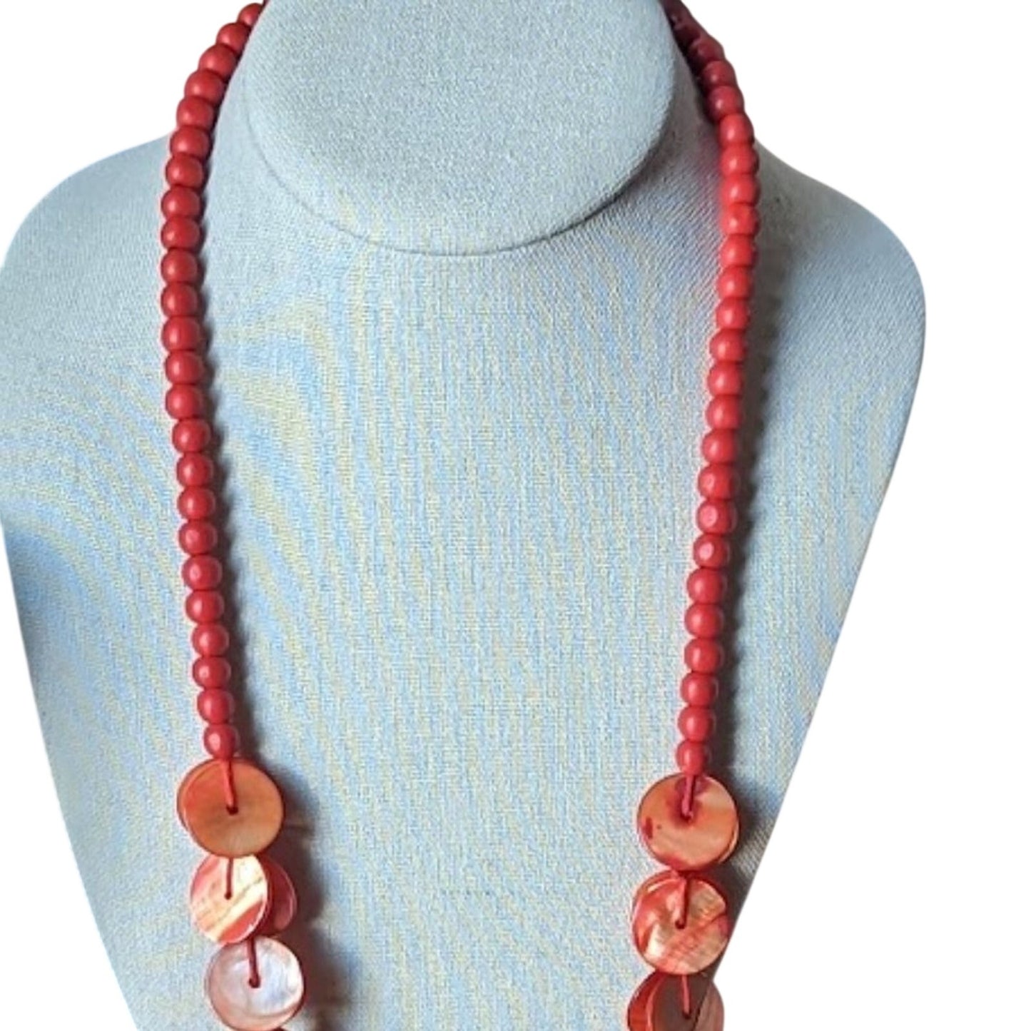 Vintage Orange Shell & Wooden Bead Necklace