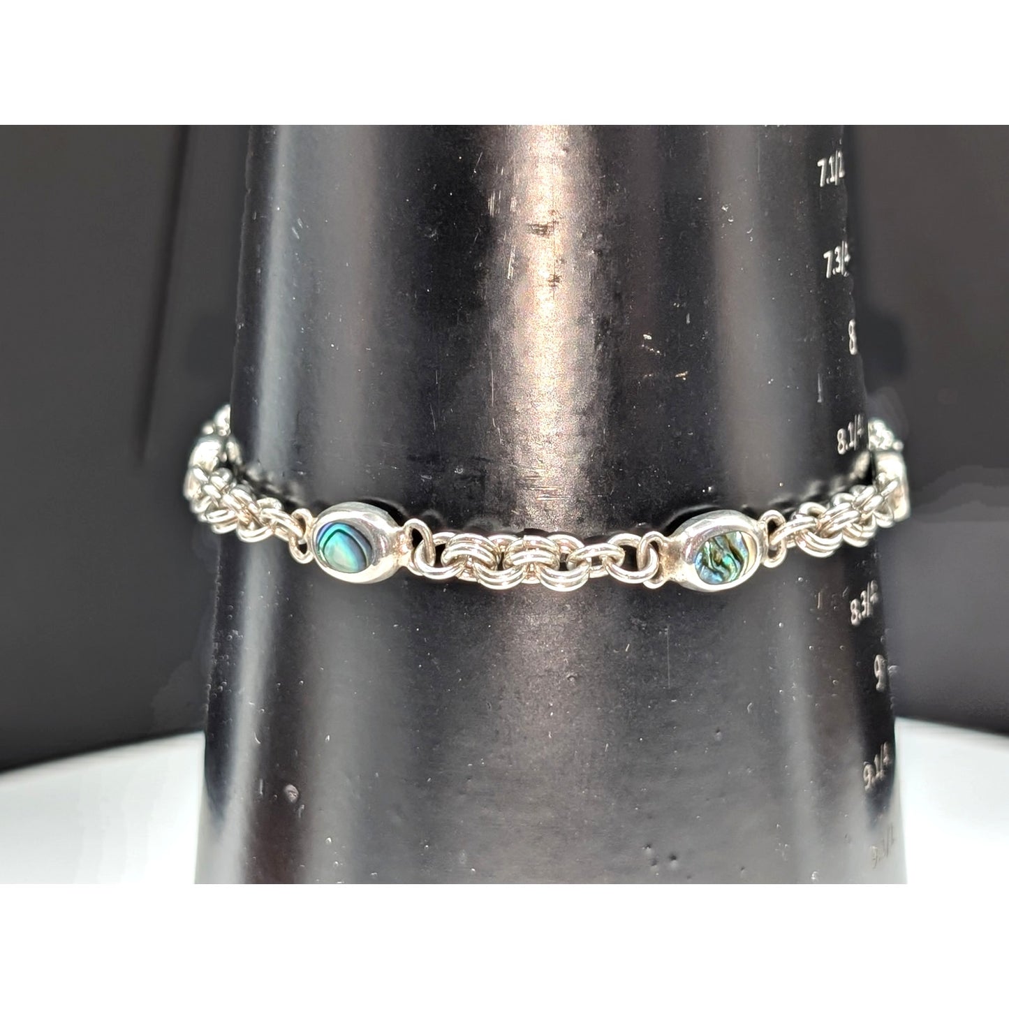 Vintage 925 Sterling Silver Abalone Shell Chain Bracelet